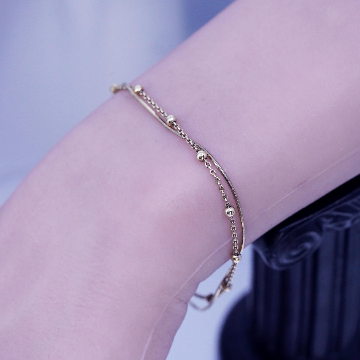 7", Dyadema Vermeil Gold Sterling Silver Bracelet, Double Strands 925 Chains