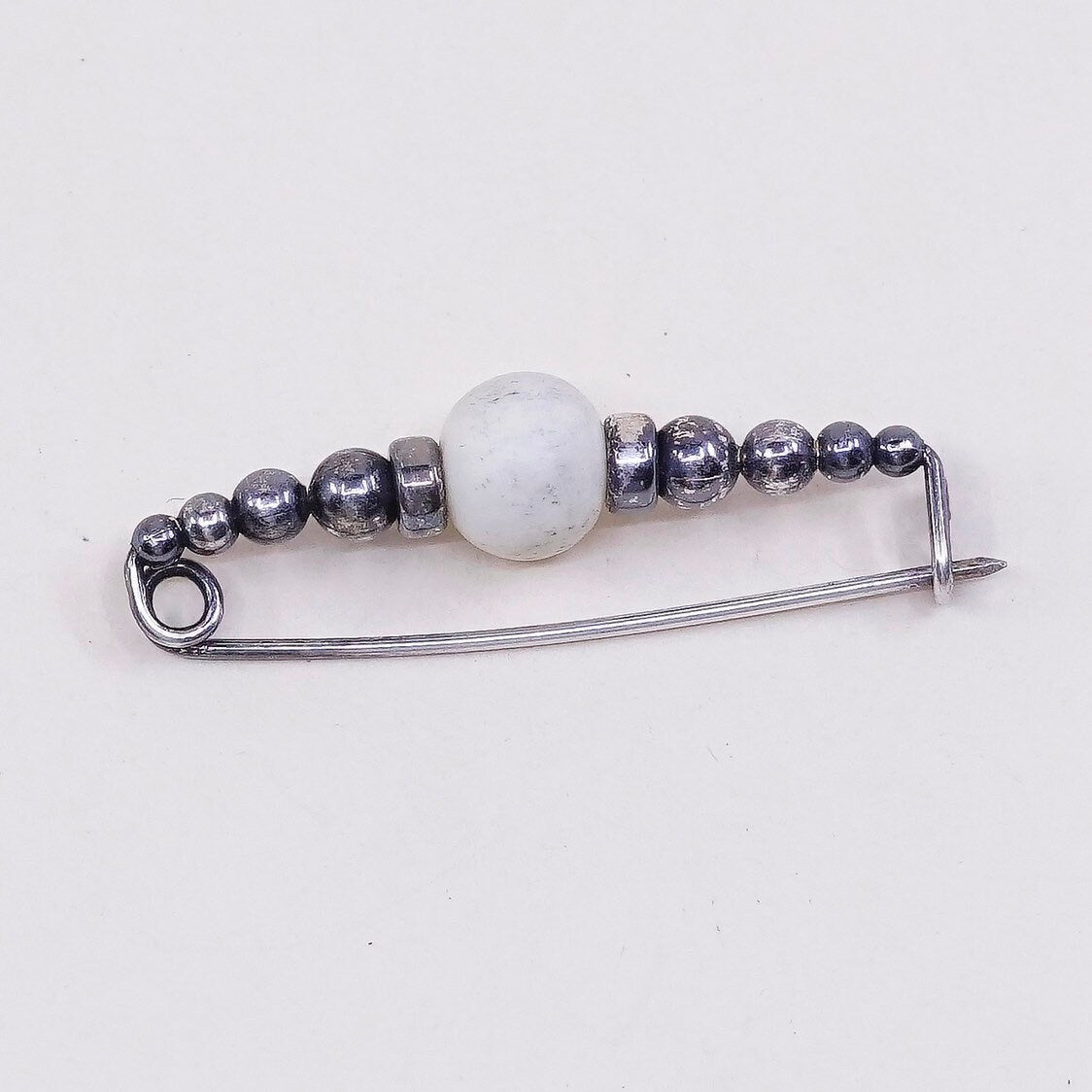 Vintage sterling silver handmade brooch, modern 925 silver pin with beads, Silver tested
