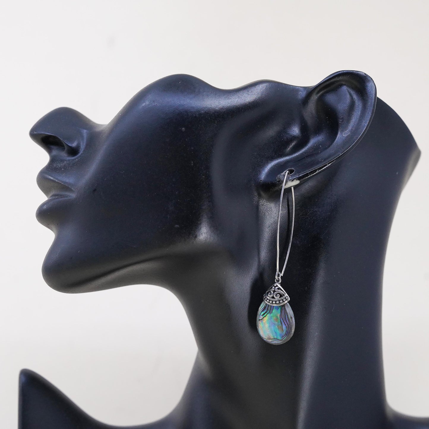 Vintage Thailand FD sterling 925 silver handmade teardrop earrings with abalone