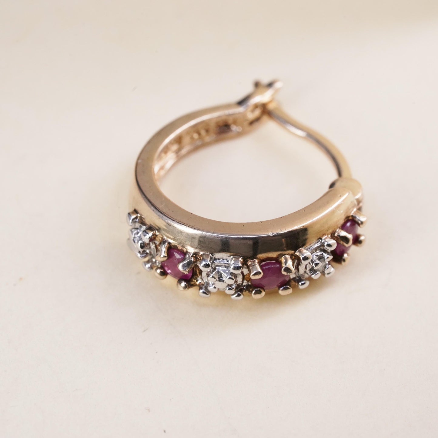 0.5”, vermeil gold over sterling silver single earring, 925 huggie hoop diamond