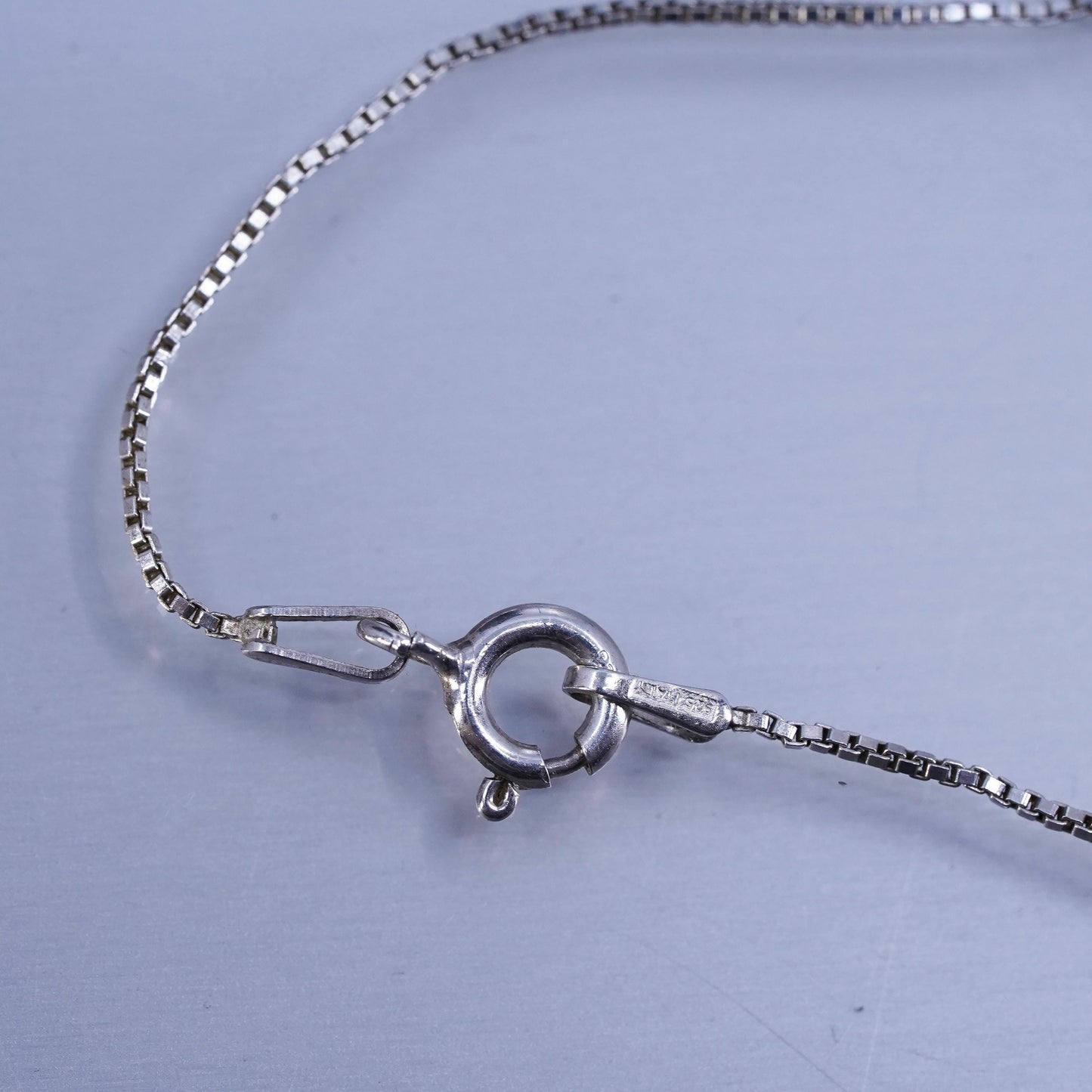 18”, Sterling 925 silver box chain necklace with teardrop pink MOP pendant