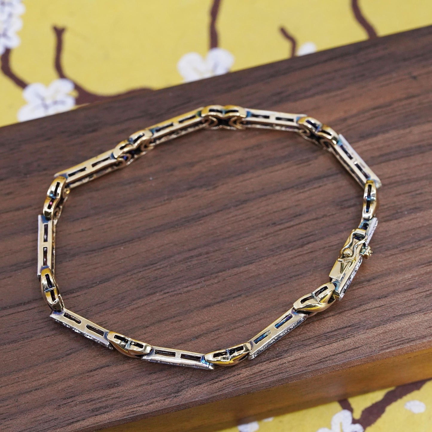7.25”, vermeil gold over Sterling 925 silver tennis bracelet with cluster cz