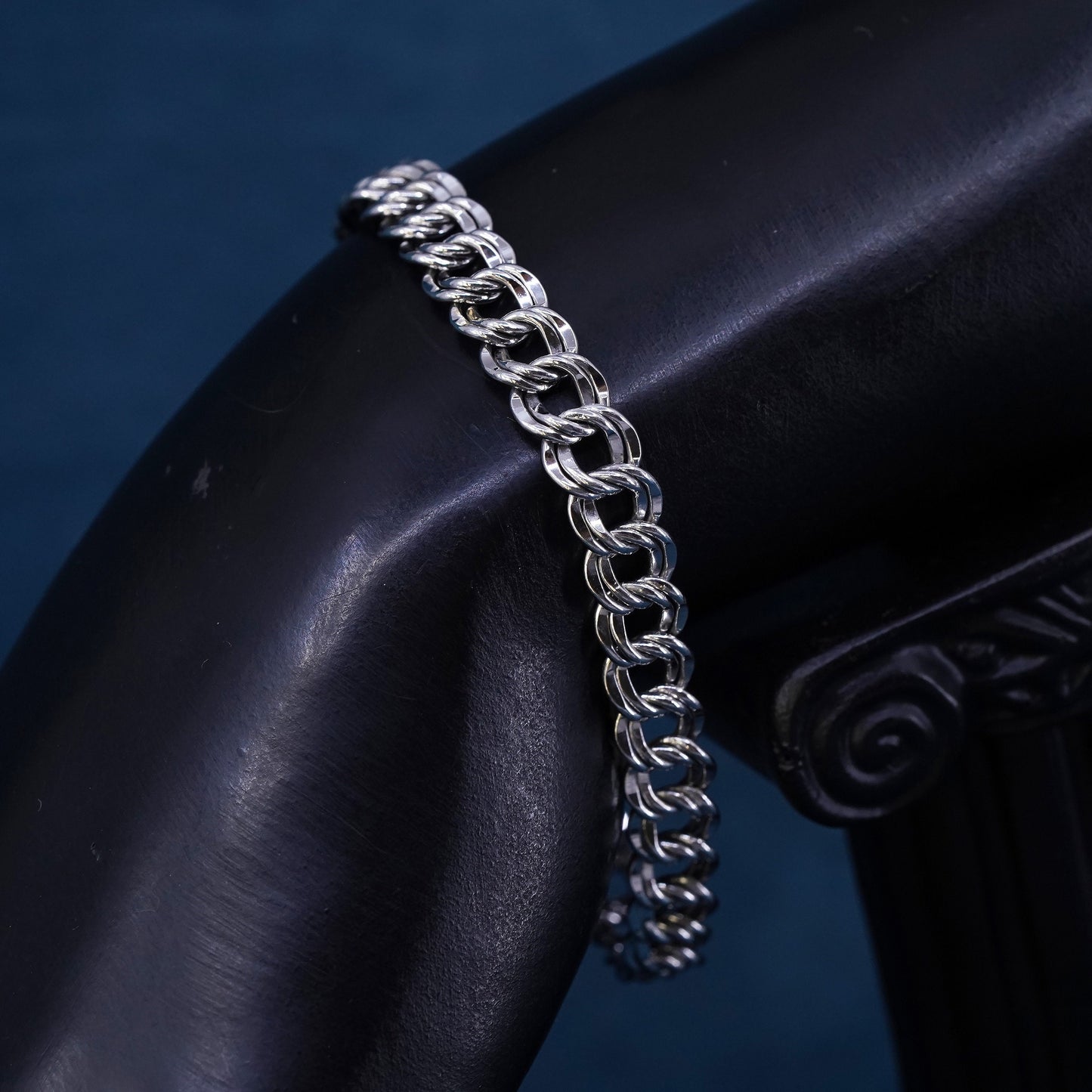 6.75", vintage Sterling silver handmade charm bracelet, 925 double curb chain