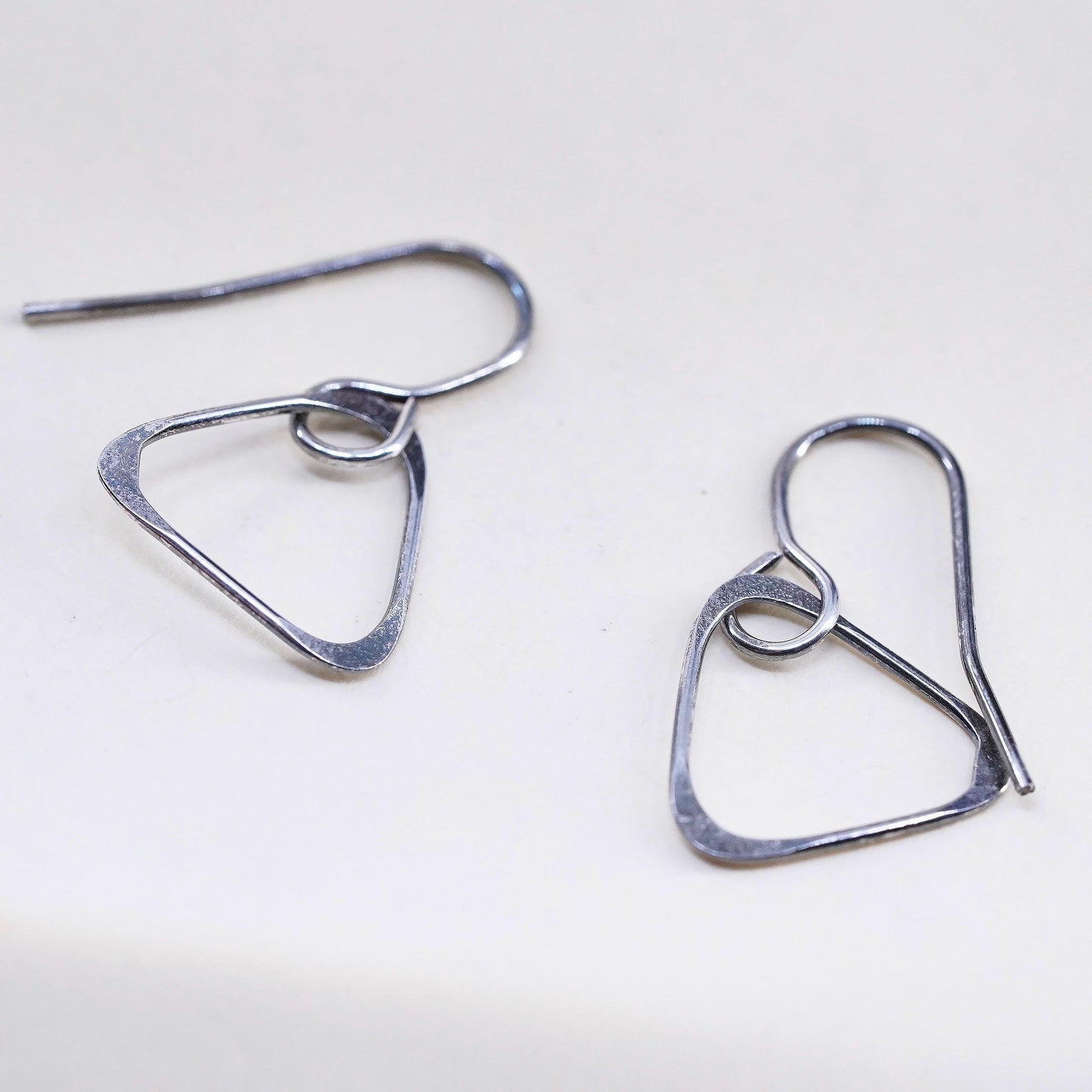 Vintage Sterling silver handmade earrings, modern 925 triangular dangles