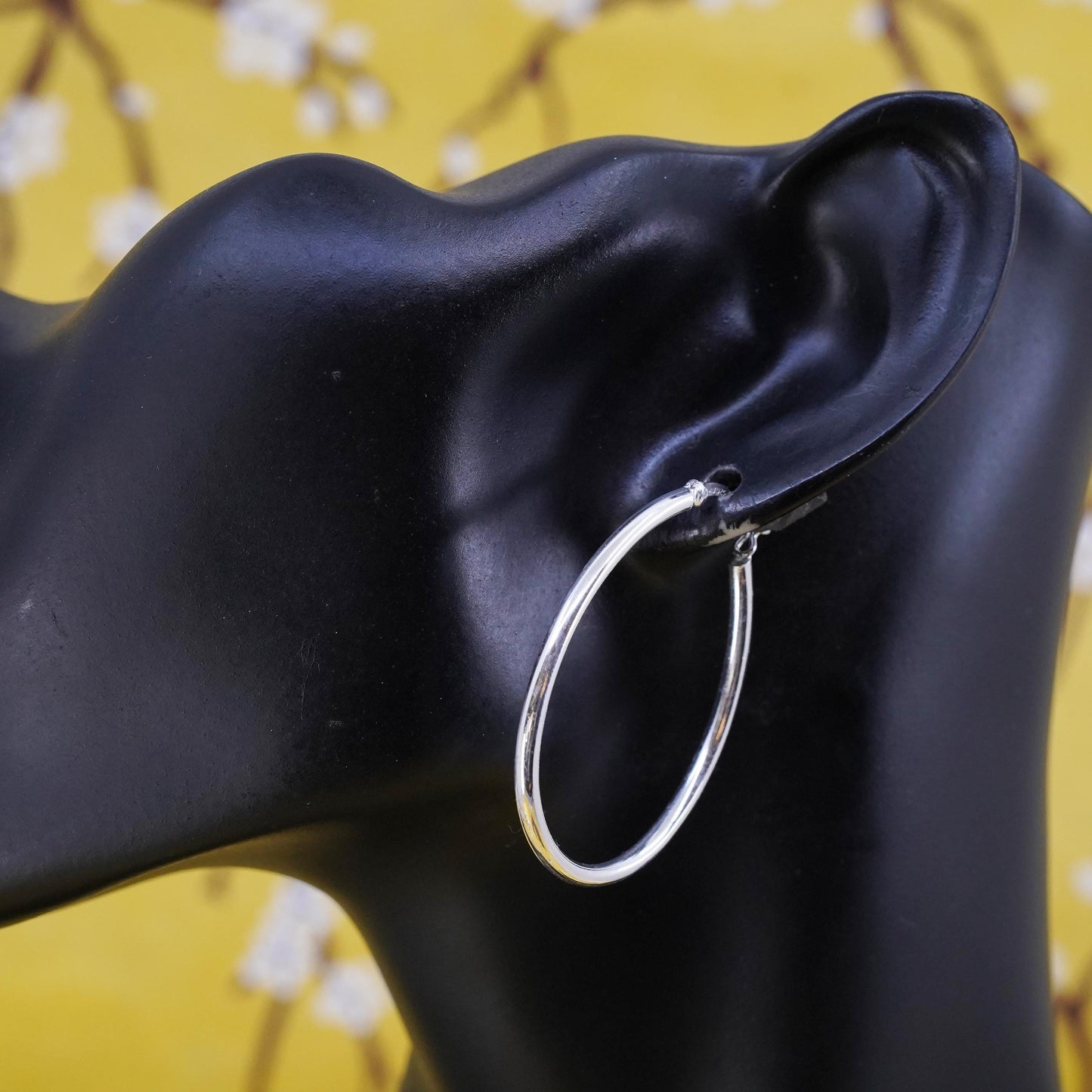 1.75", vintage Sterling silver handmade earrings, 925 silver oval hoops