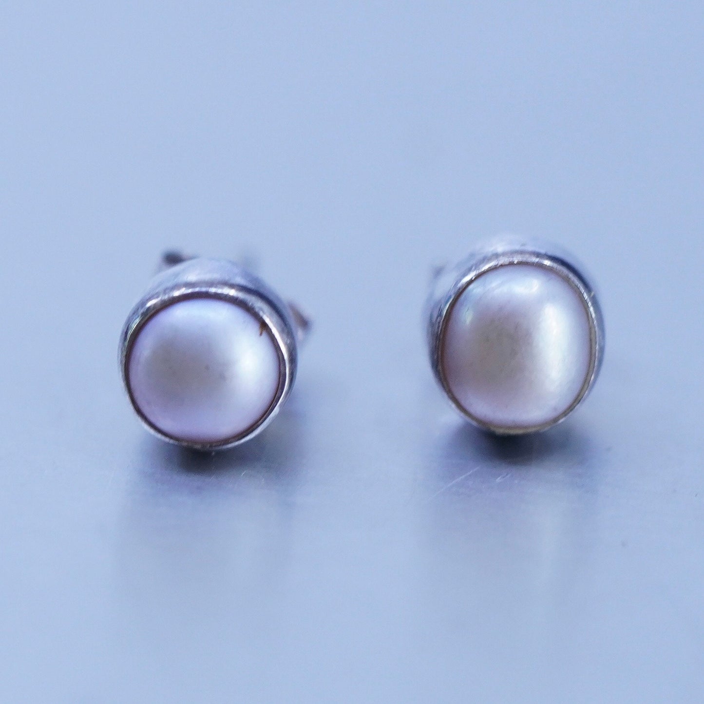 4mm, Vintage Sterling 925 silver handmade earrings, studs with pearl