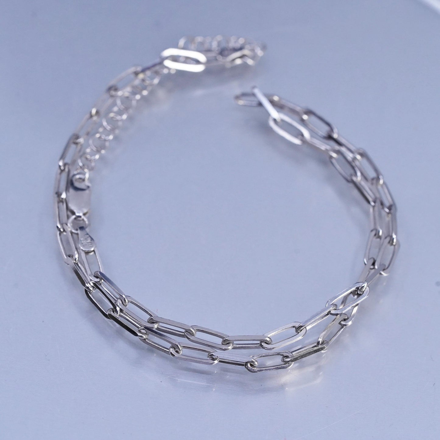 13+2", vtg Sterling 925 silver handmade elongated oval chain choker necklace