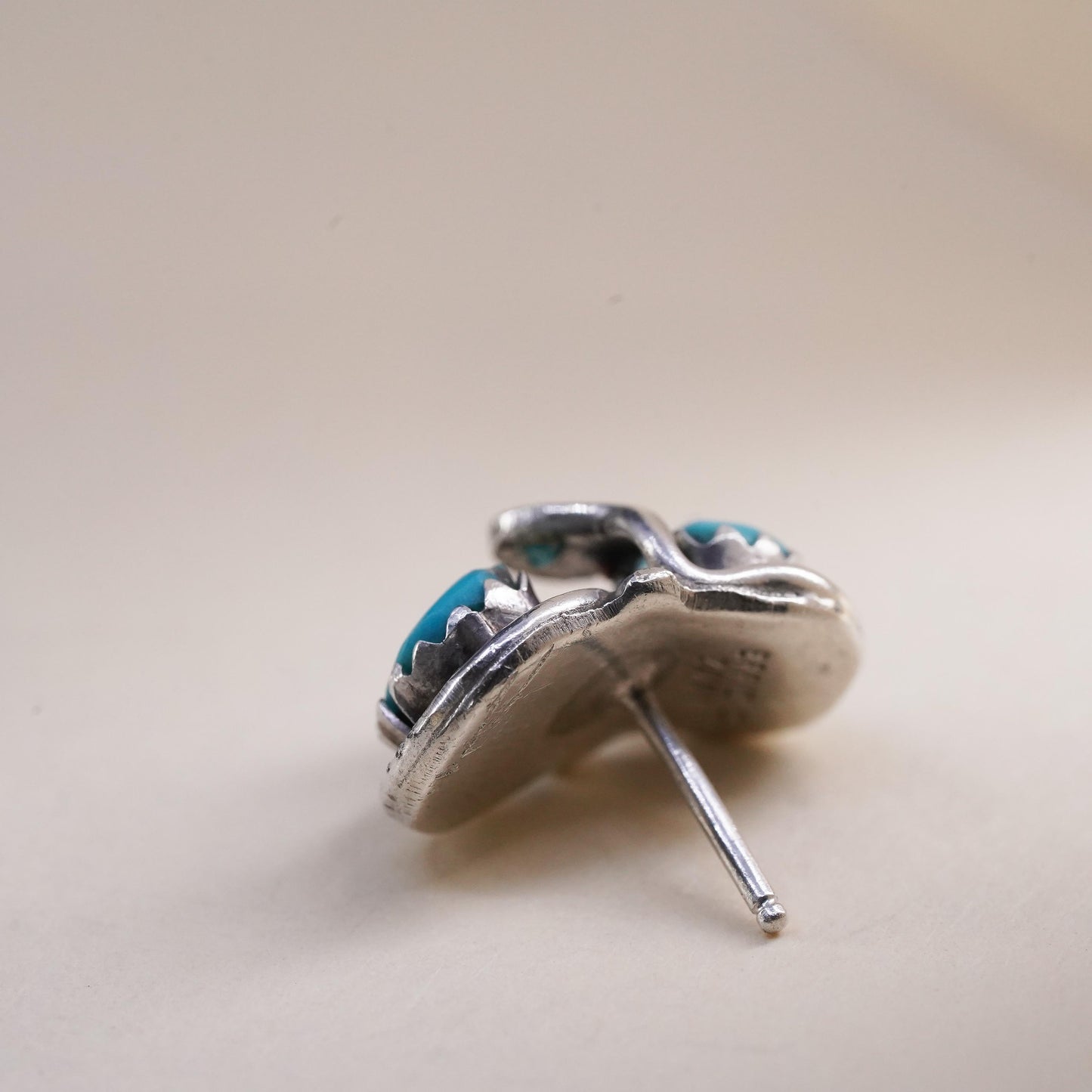 Native American Effie Calavaza Snake single earring. Sterling 925 silver stud