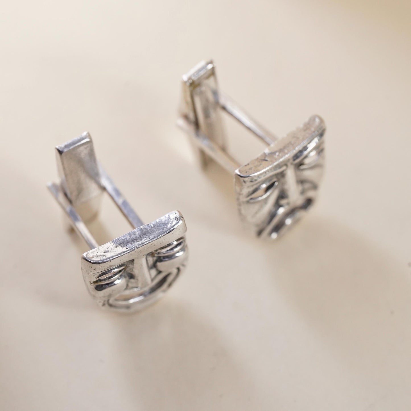 VTG southwestern sterling silver cuff links, 925 drama comedy faces cufflinks