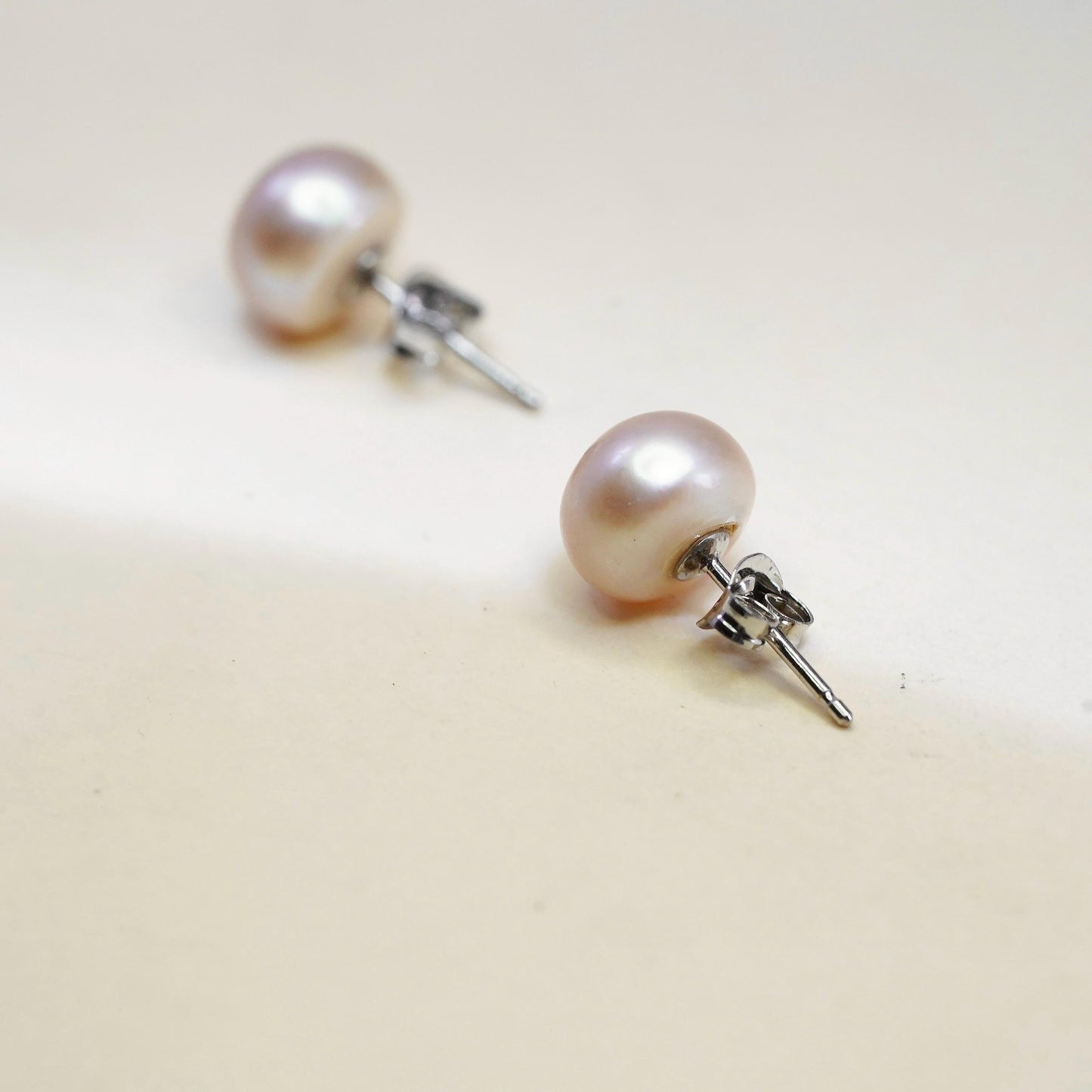 8mm, Vintage sterling silver handmade earrings, 925 studs pink freshwater pearl