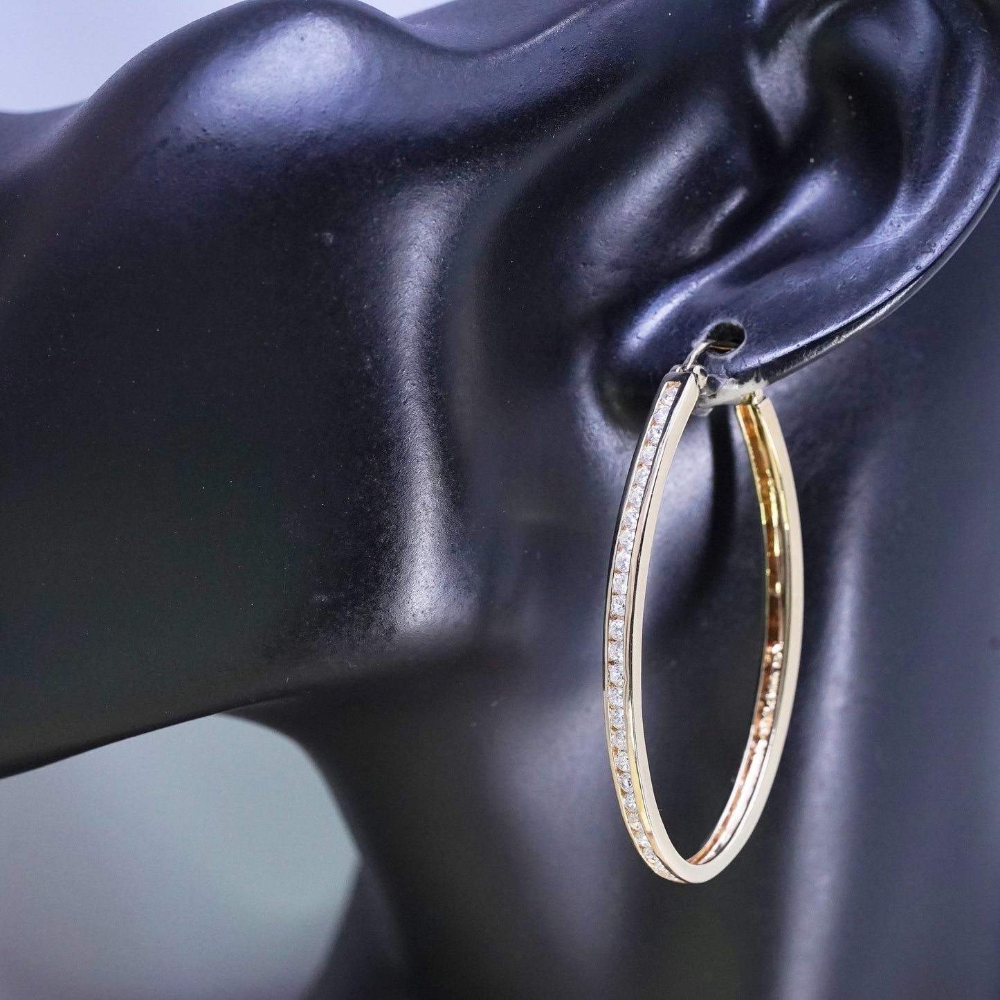 2”, vintage vermeil gold over Sterling silver earrings, 925 oval hoops with cz