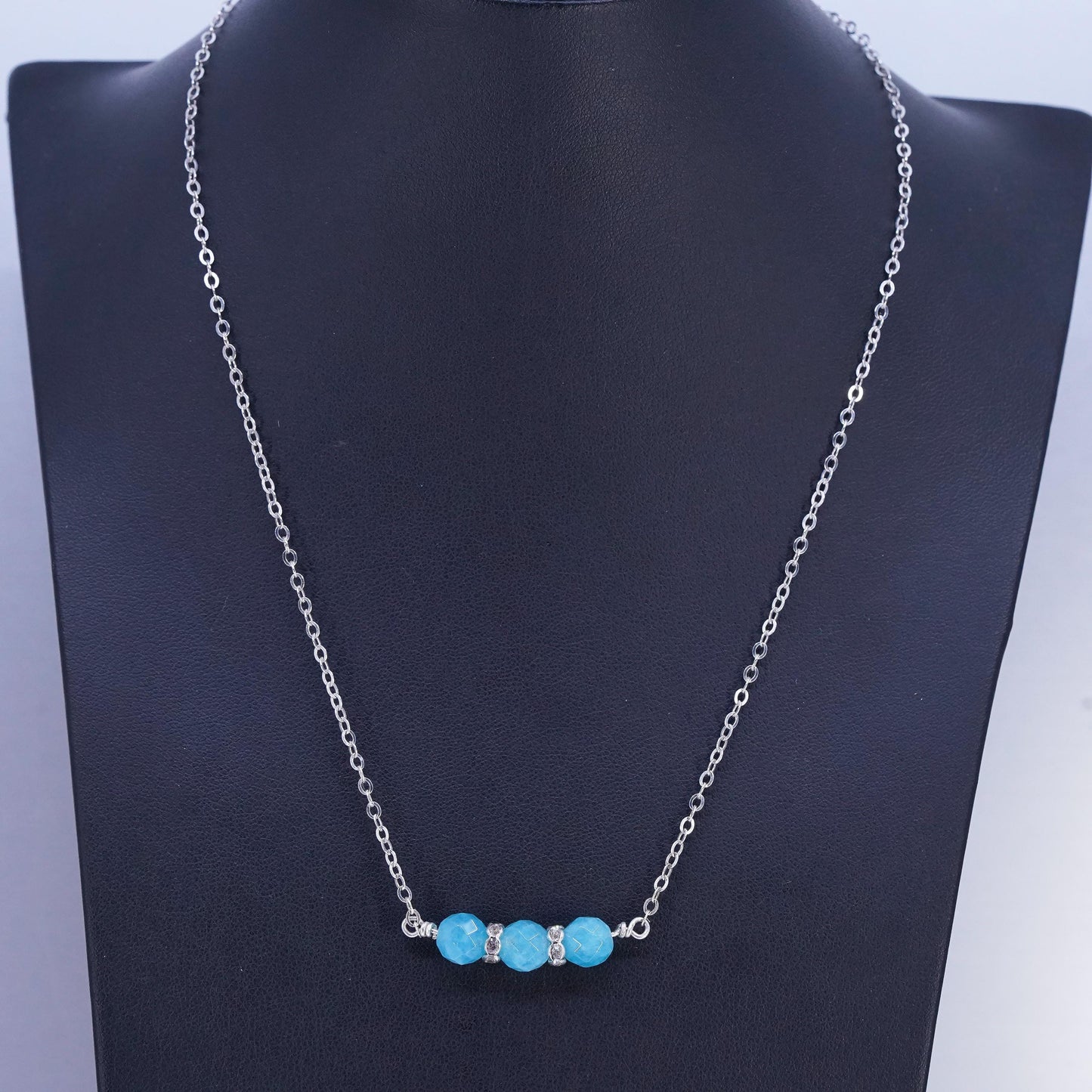 18" southwestern Sterling 925 silver flatten circle necklace Chalcedony beads