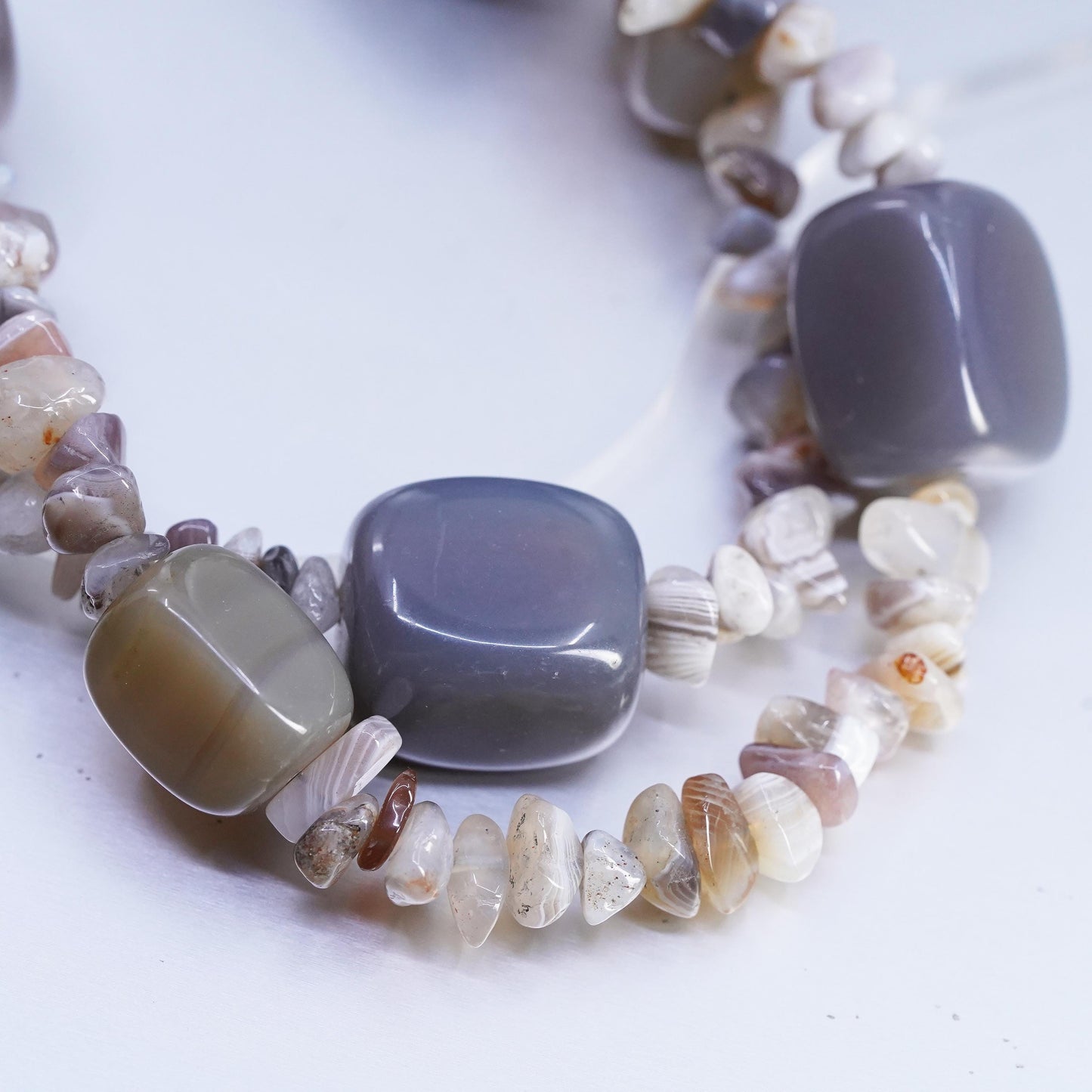 16+2”, southwestern Sterling 925 silver double strands necklace agate nugget