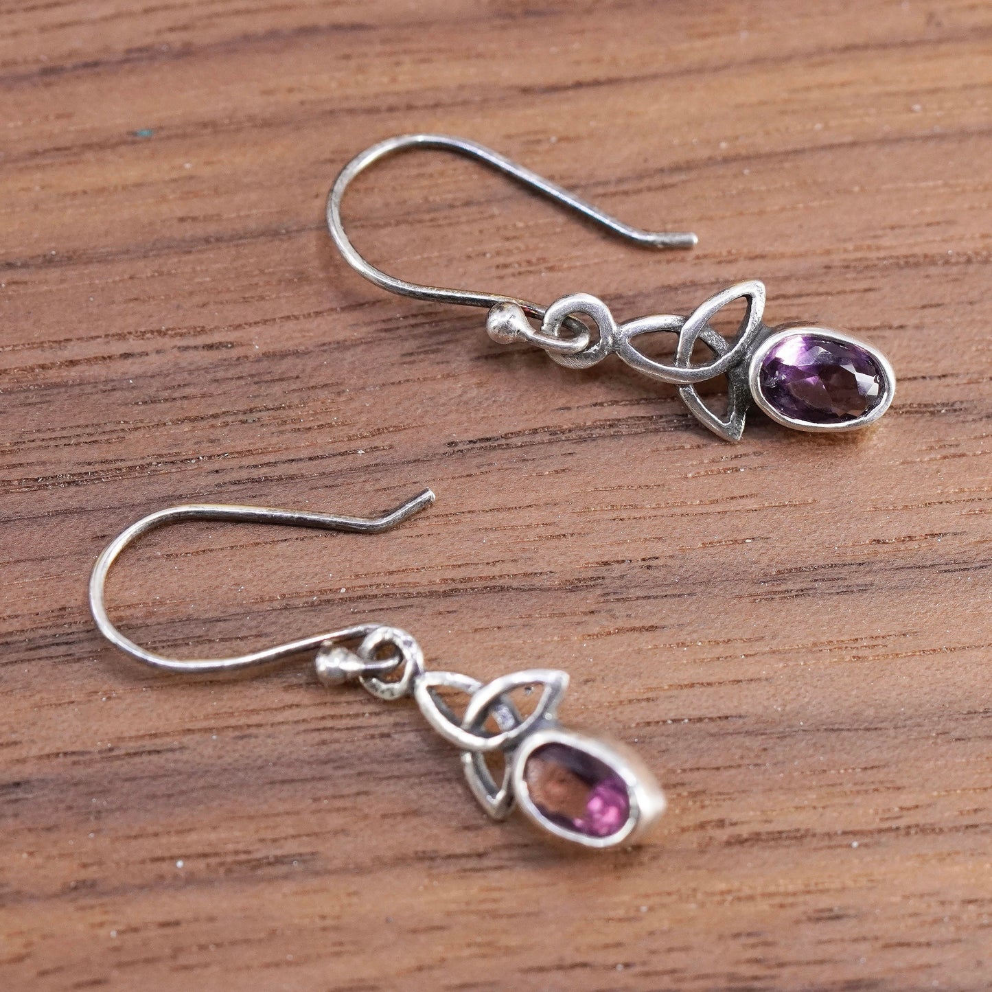 Vintage Sterling 925 silver handmade Irish Celtic knot earrings with amethyst
