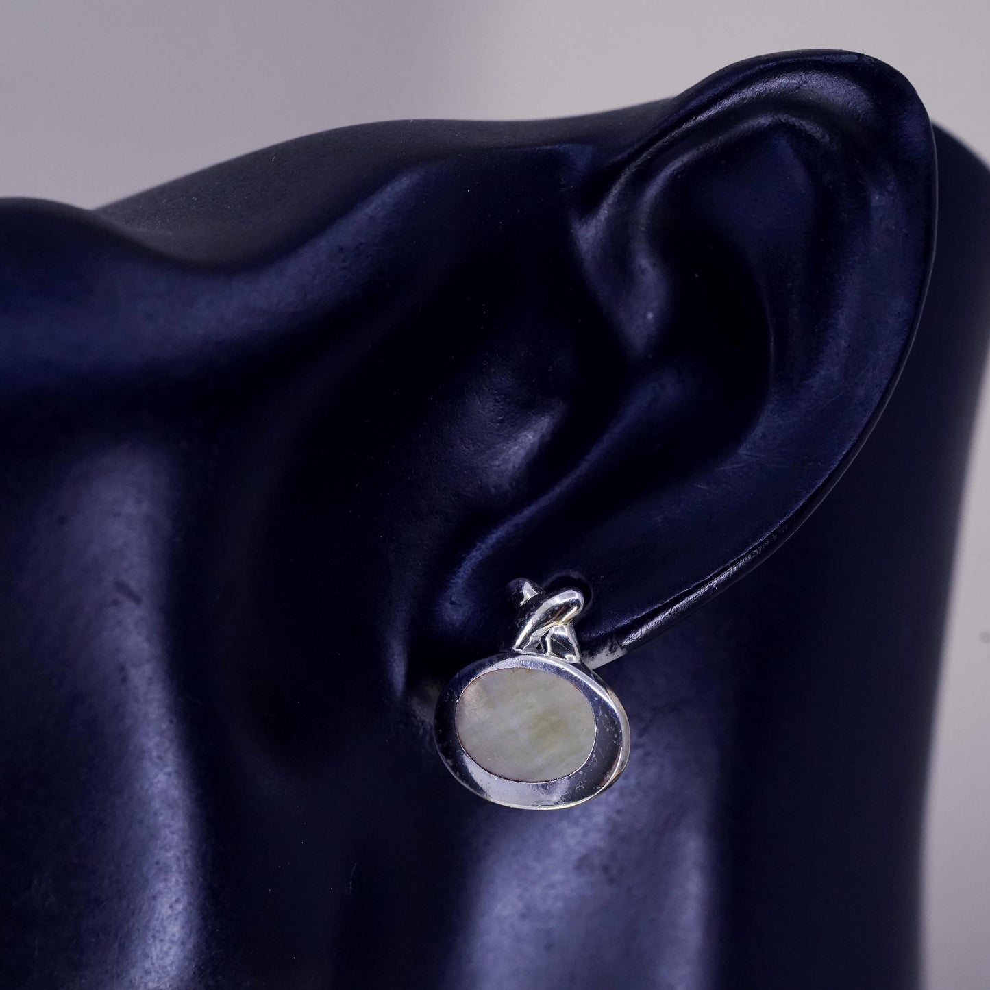 Vintage sterling silver earrings, 925 modern oval studs with mother of pearl