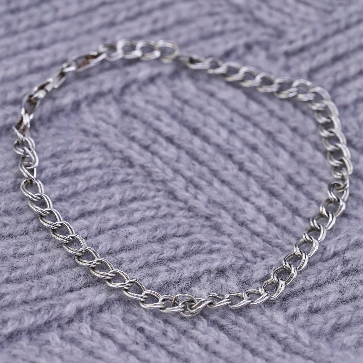 7.75", Sterling silver handmade charm bracelet, 925 double curb link chain