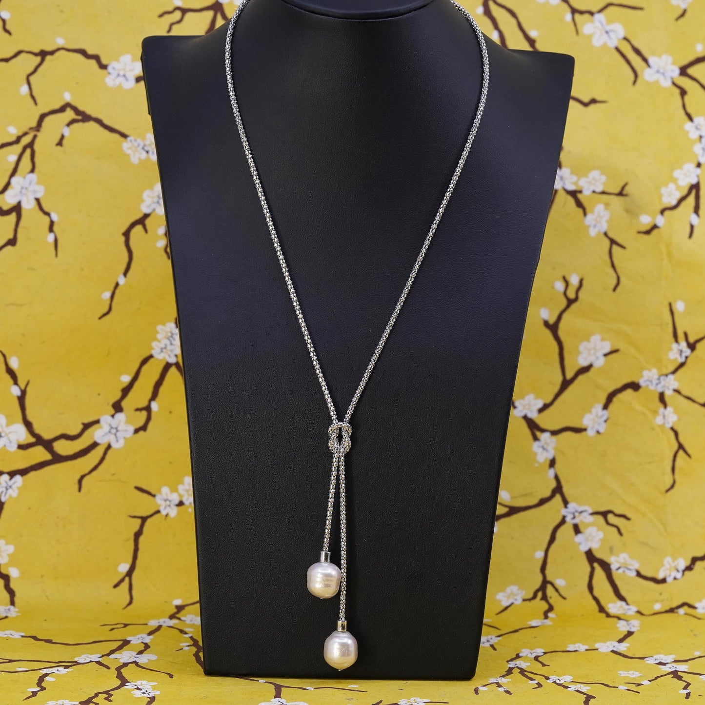16+2", sterling silver necklace, 925 popcorn chain freshwater pearl pendant