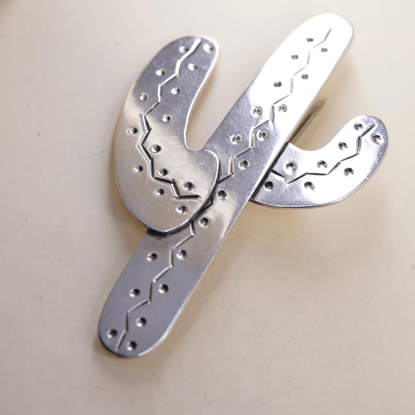 Vintage Mexican Sterling 925 silver Handmade huge cactus brooch pin