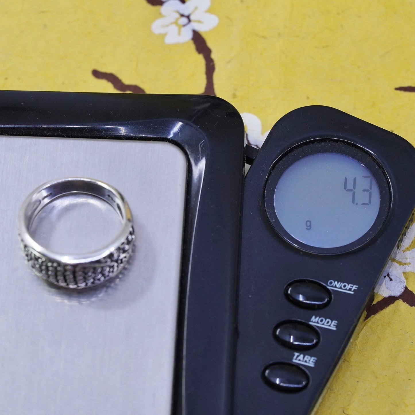 Size 6.75, VTG mexico Sterling 925 silver handmade ring, 925 modern beads band