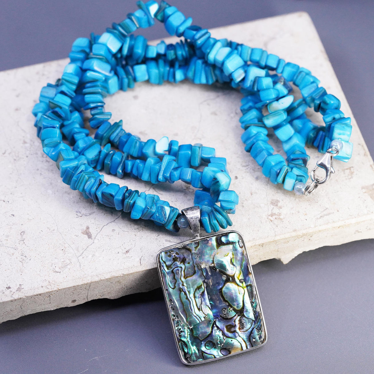 18", vintage Sterling 925 silver necklace with double strands turquoise beads