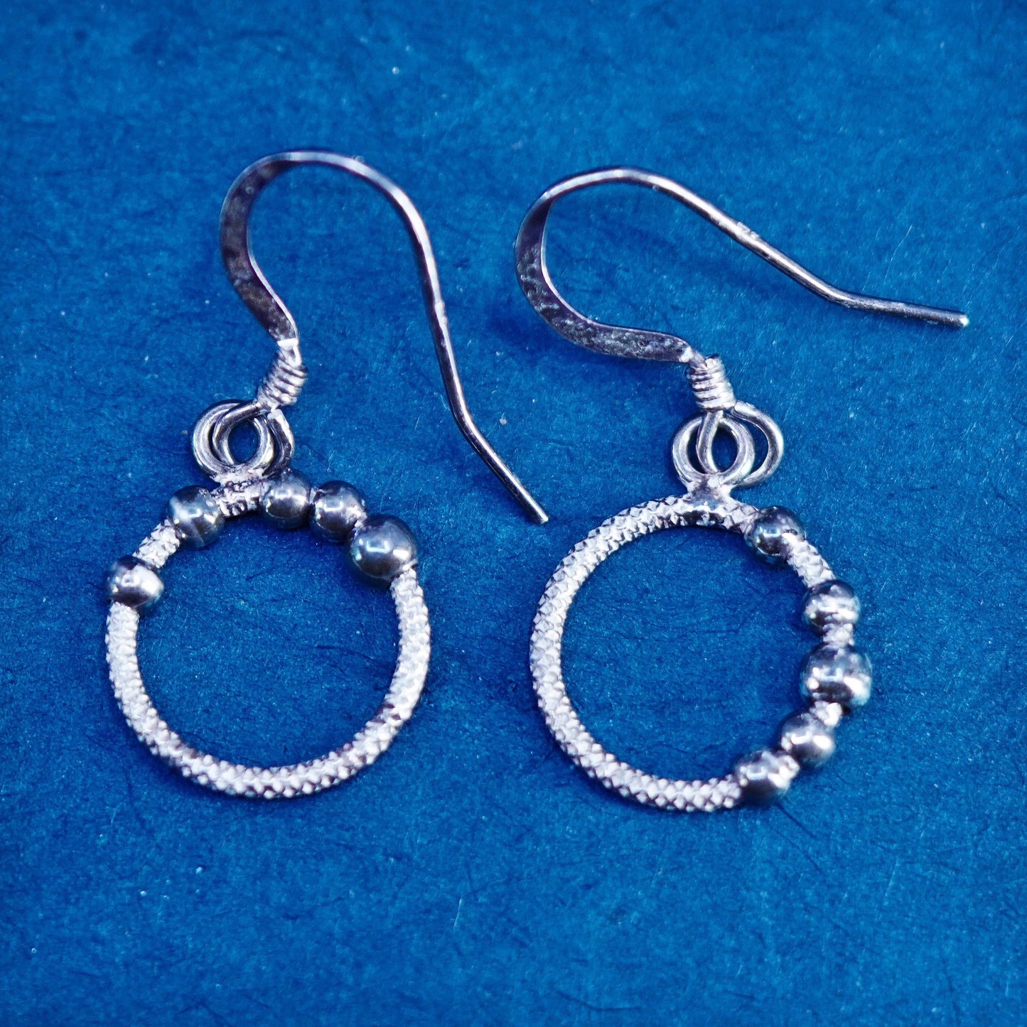 Vintage Sterling Silver handmade Earrings. 925 circle dangles with beads