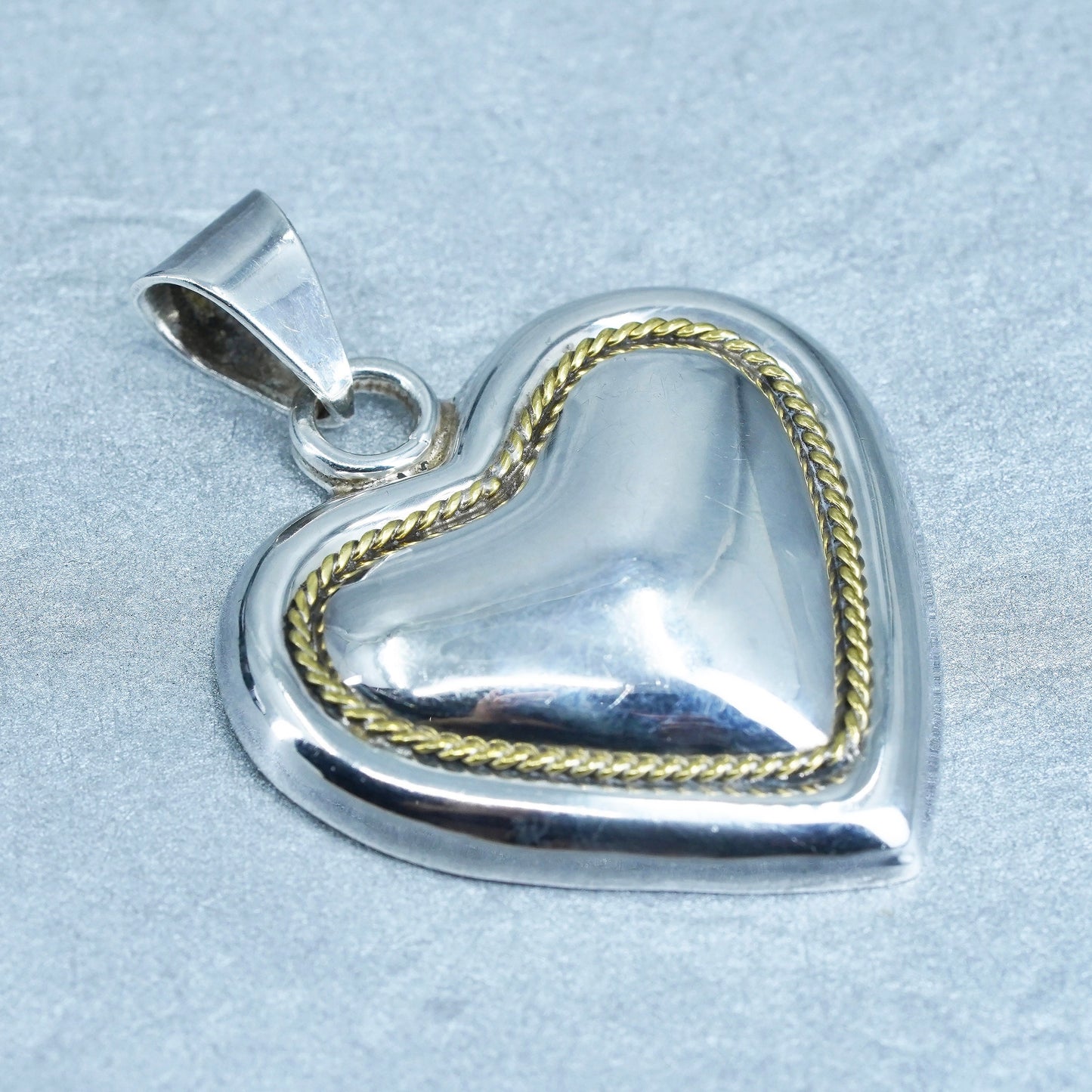 antique sterling 925 silver heart pendant, stamped 925 Mexico