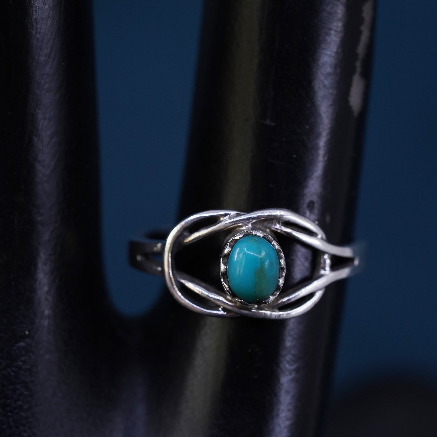 Size 6.5, Native American, southwestern Sterling silver ring turquoise cable