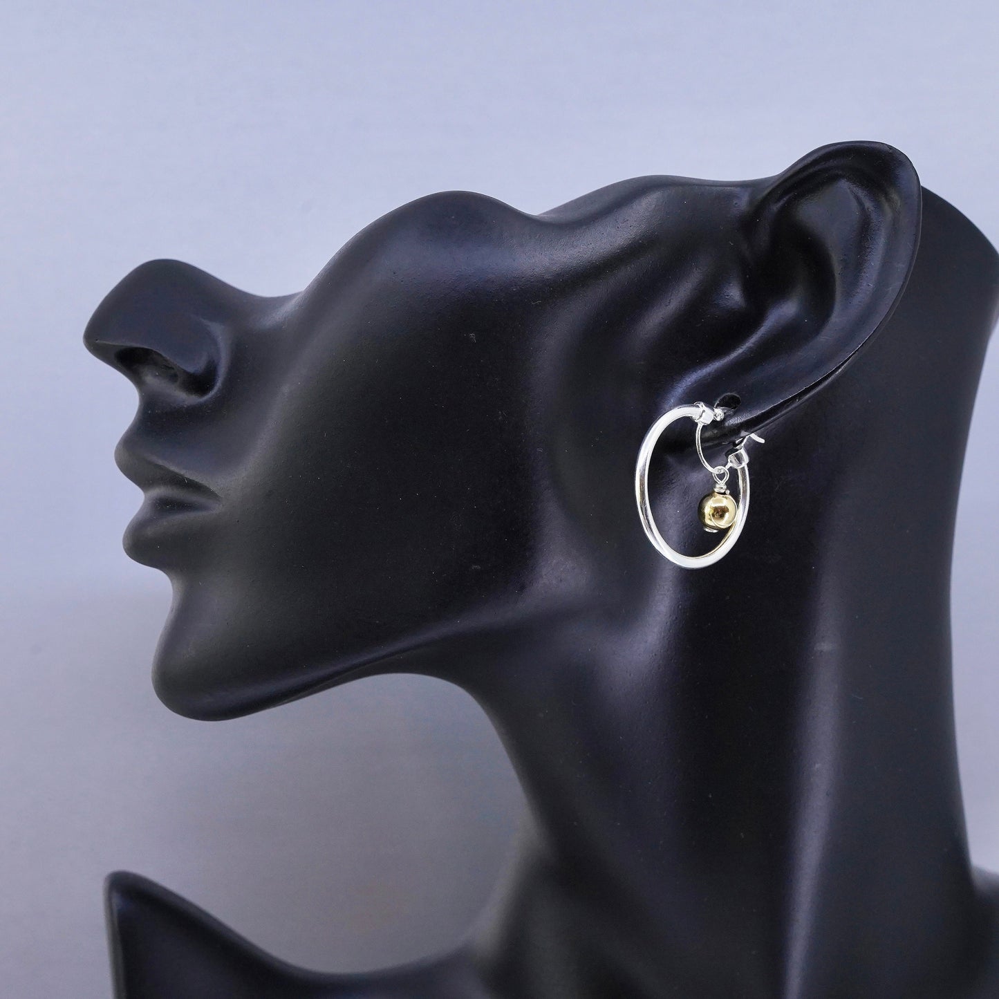 1”, two tone Sterling silver earrings, 925 huggie hoops 14K gold filled beads