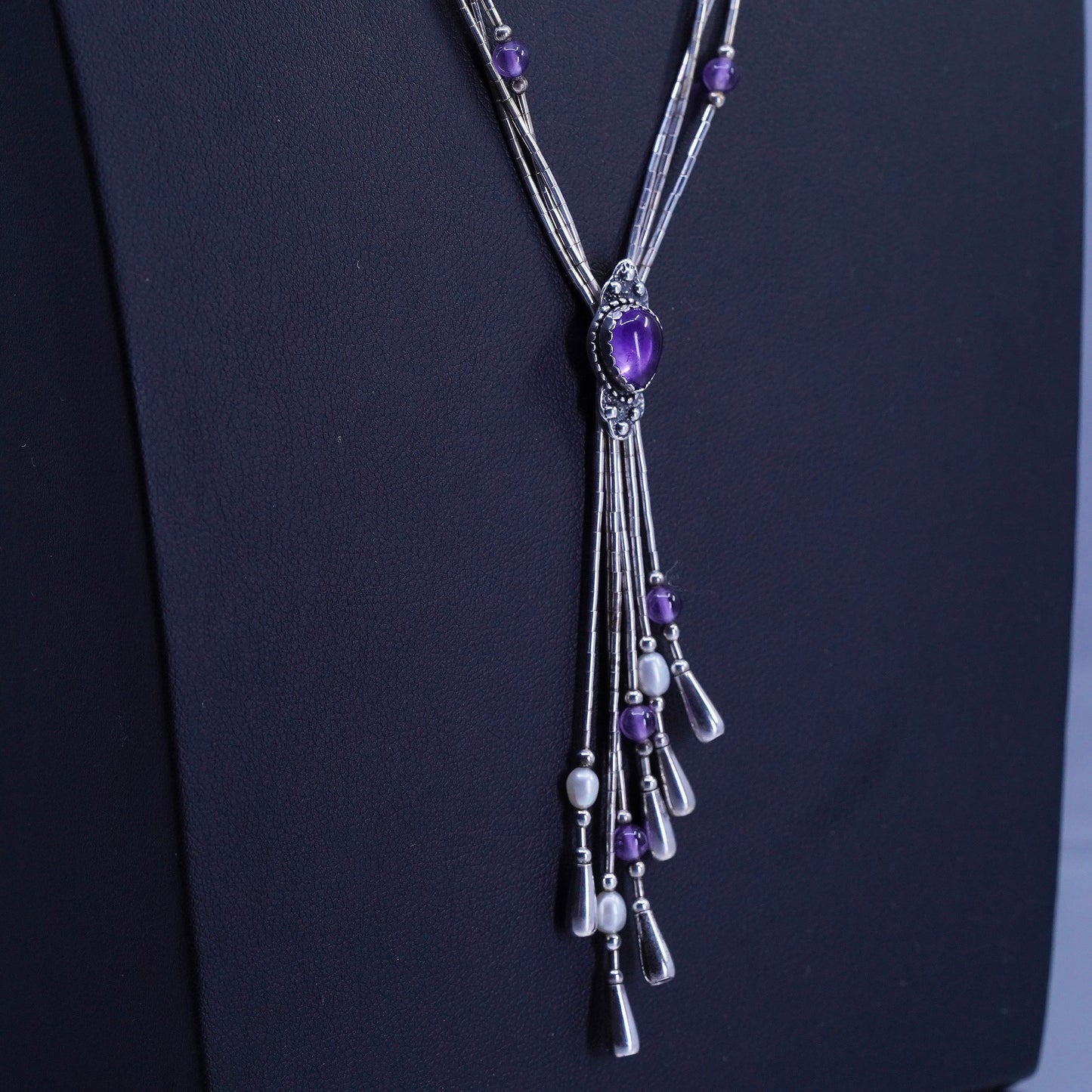 16+4”, liquid Sterling 925 silver necklace, Native American Q.T. Quoc Navajo