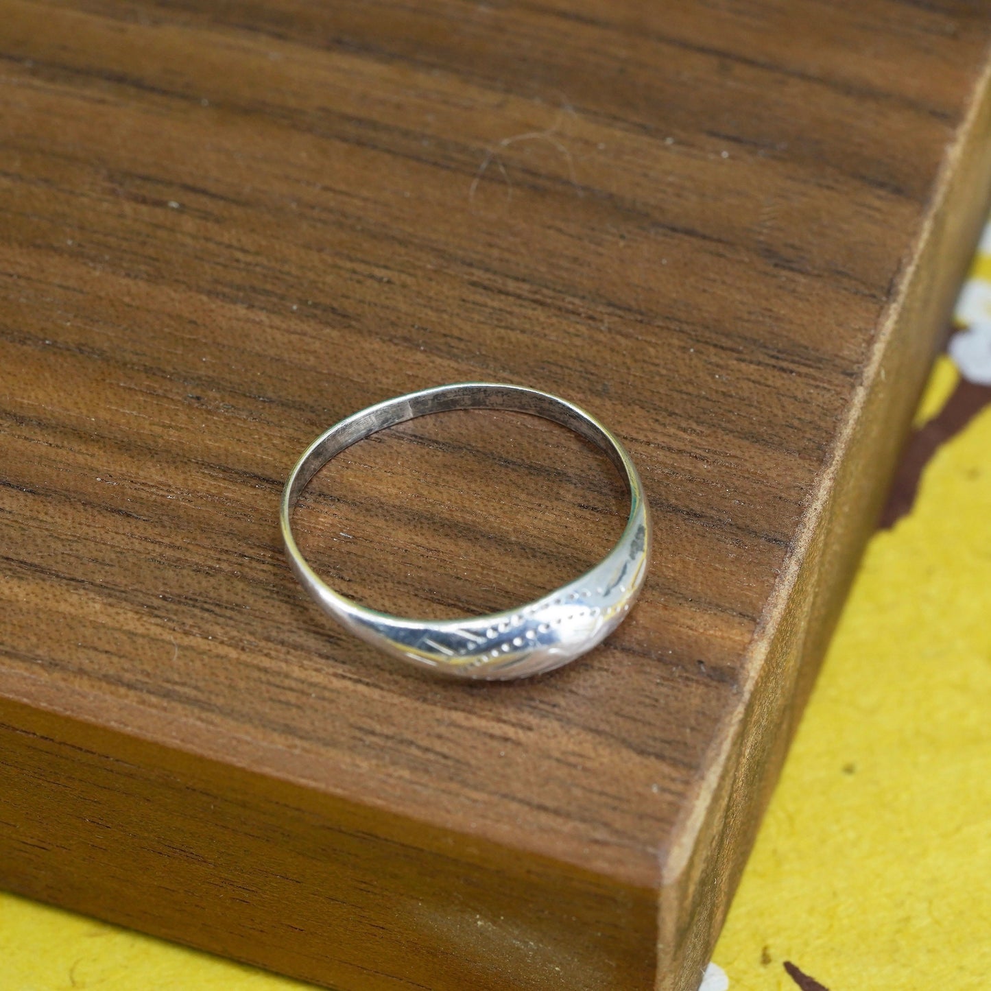 size 7.75, vintage Sterling silver handmade stackable ring, 925 textured band