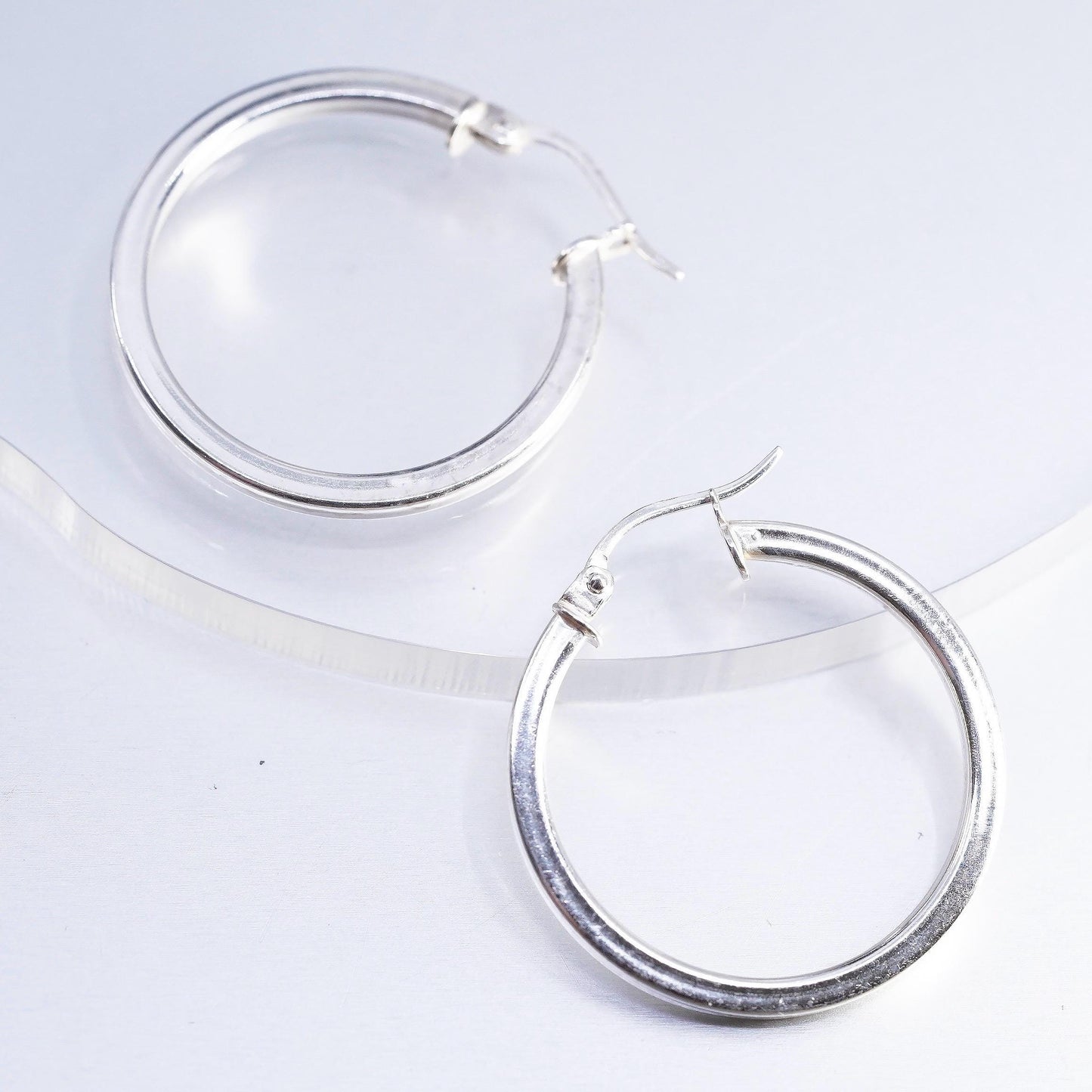 1" Vintage sterling silver 925 ribbed Huggie earrings Hoops