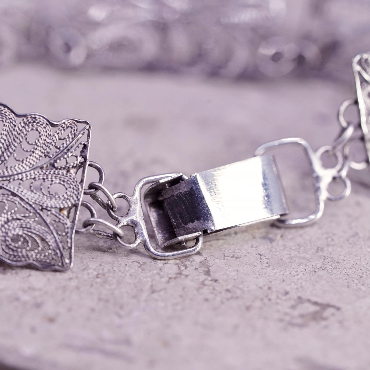7", vintage sterling silver handmade bracelet, 925 filigree disc bracelet