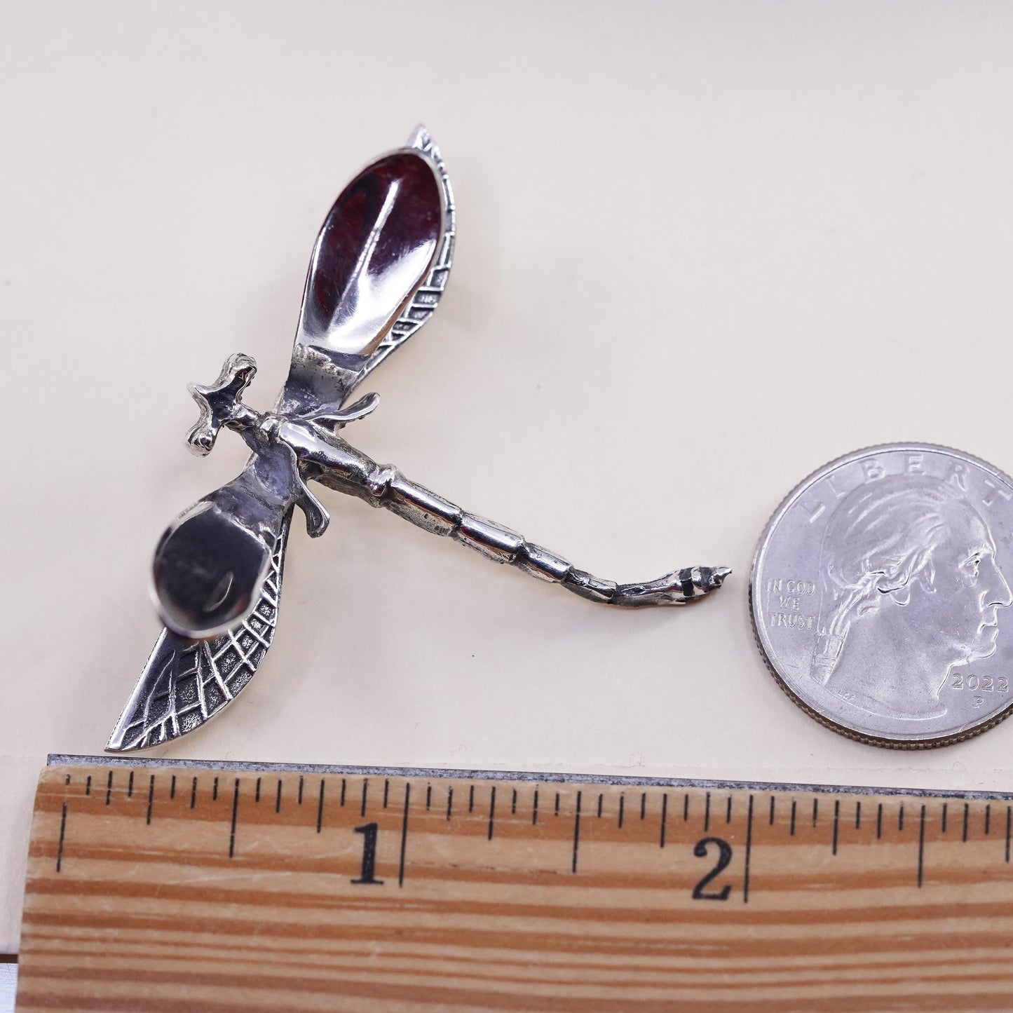 Vintage Sterling silver handmade brooch, 3D 925 dragonfly pin