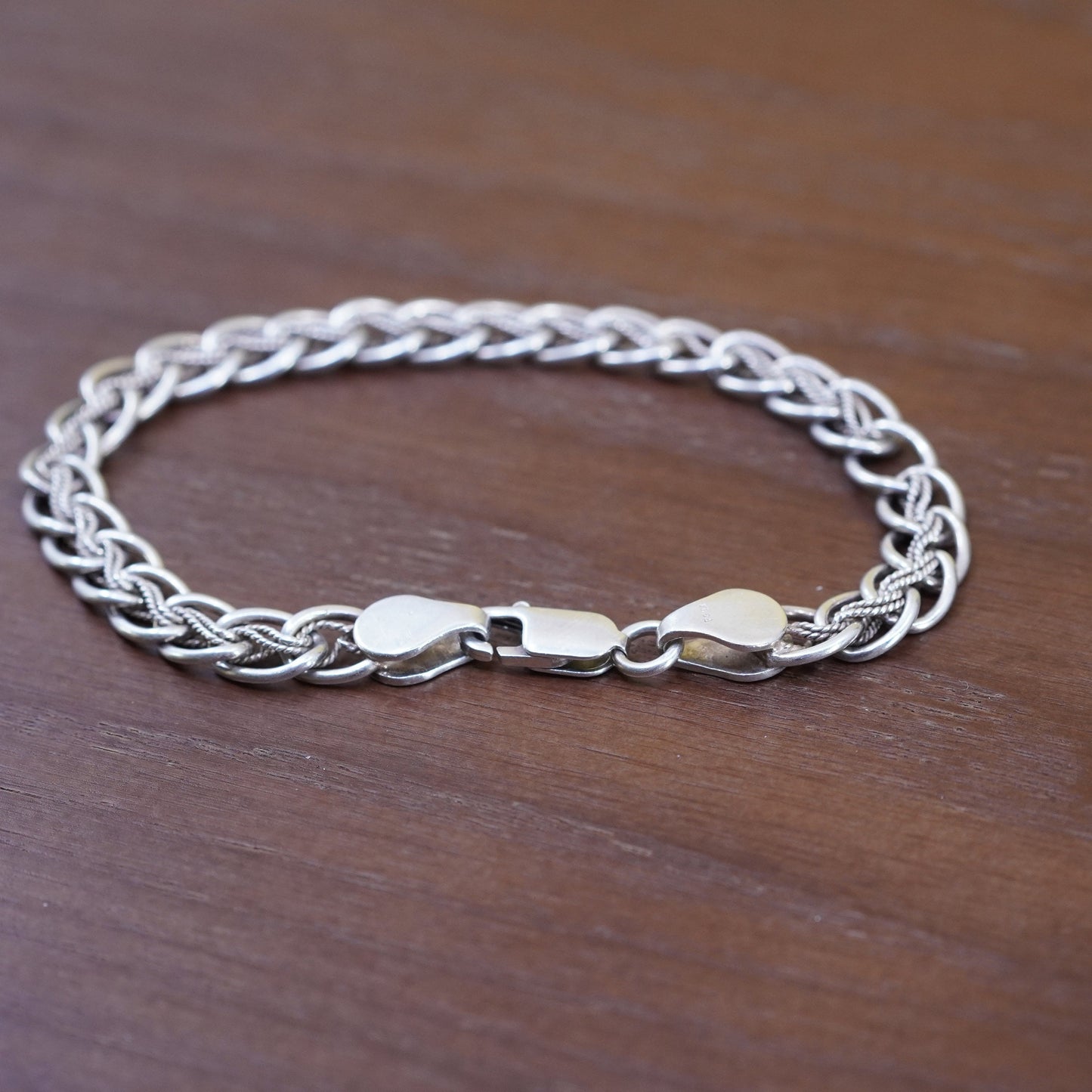 7.5”, Vintage Sterling silver braided woven wheat bracelet, Italy 925 bracelet