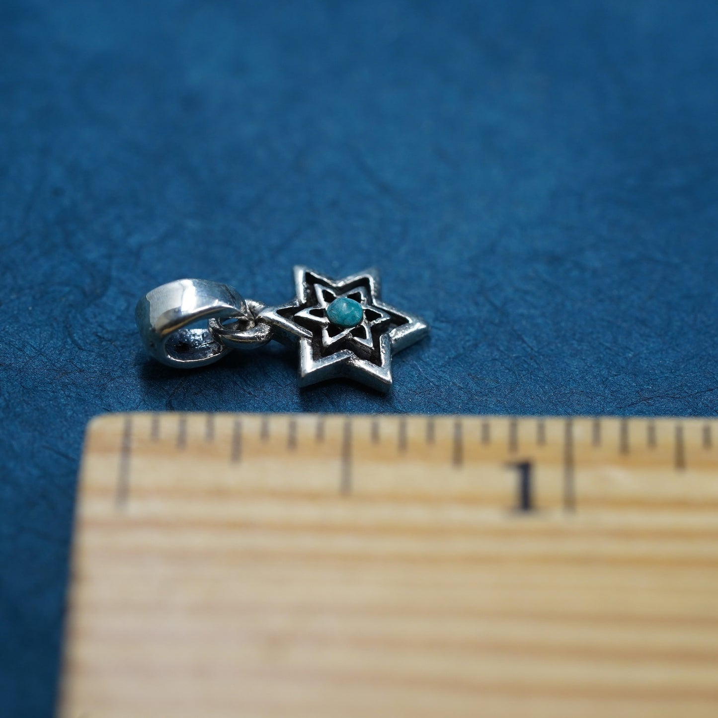 Vintage Sterling 925 silver handmade hexagram star pendant with turquoise