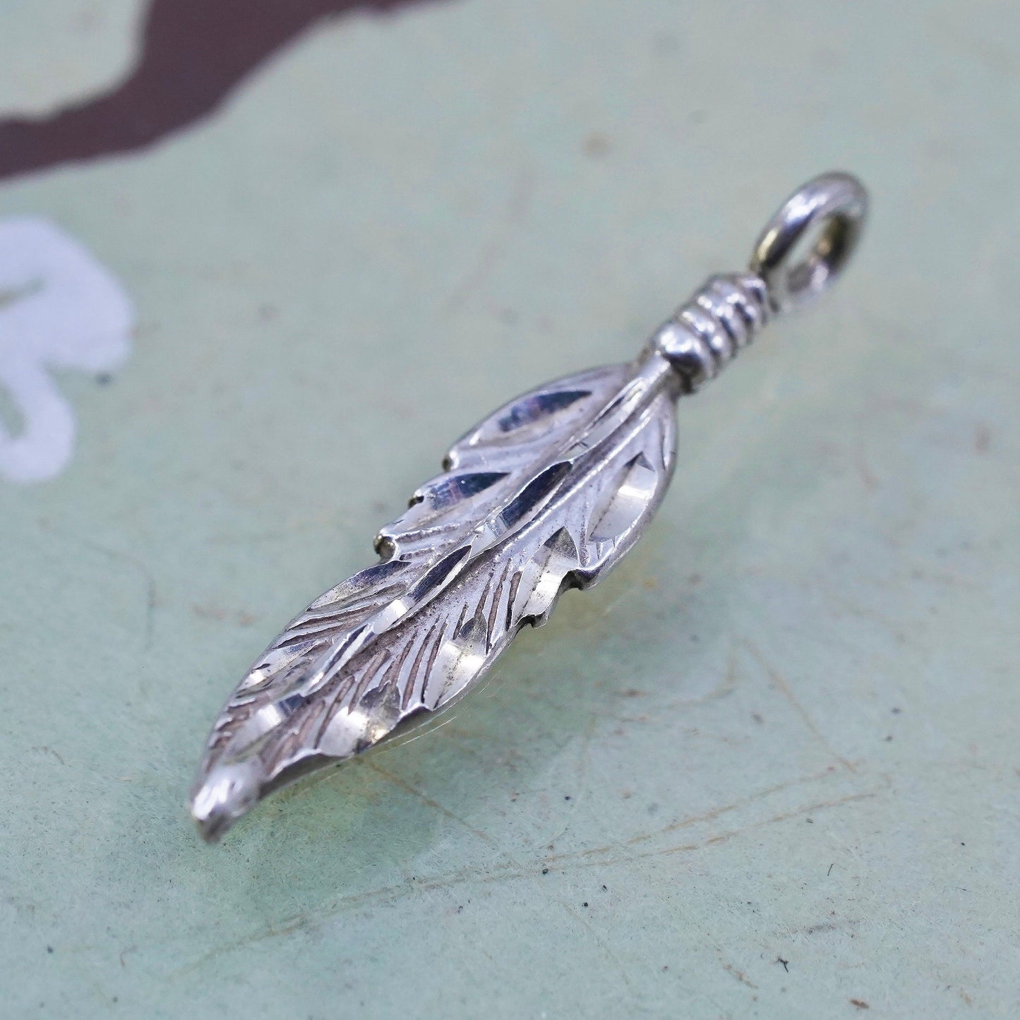 Native American Sterling silver handmade pendant, 925 feather charm