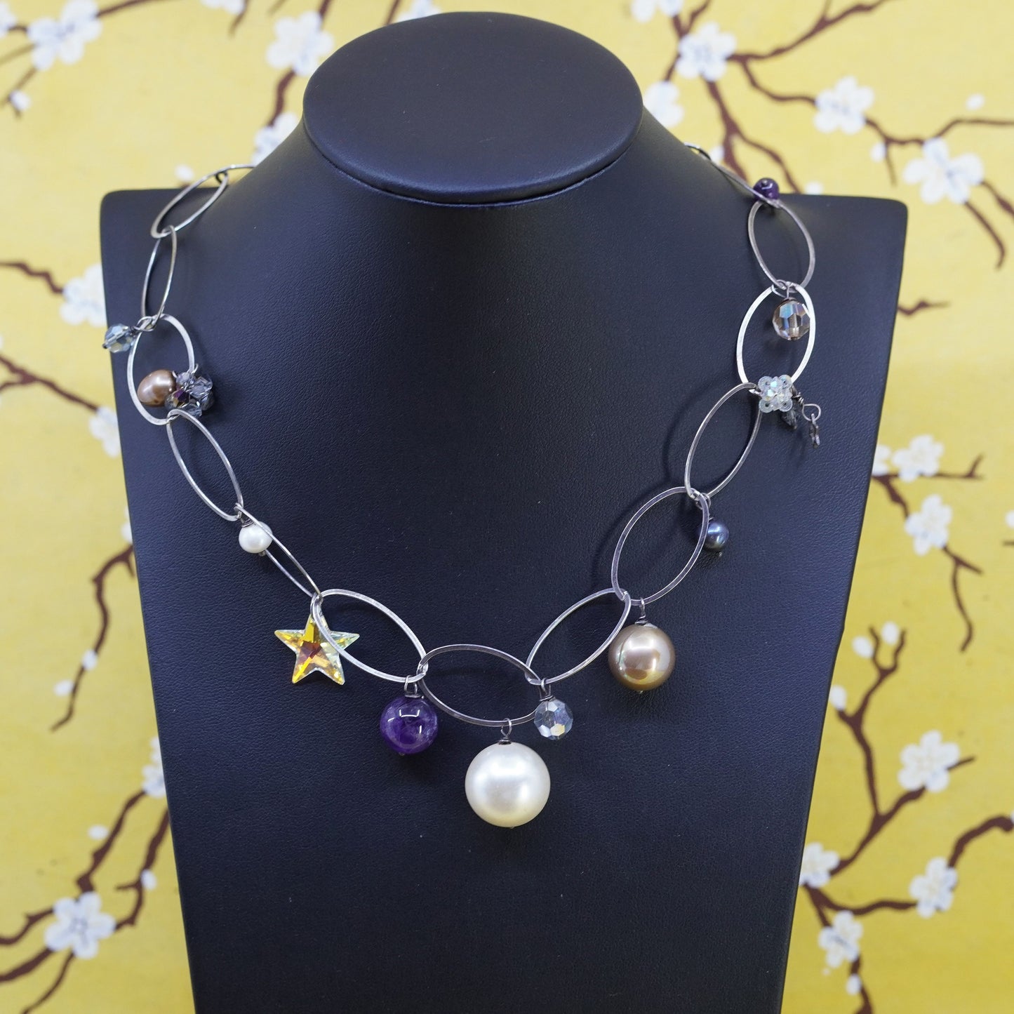 18”, amy smania jewelry | sterling silver necklace 925 oval link pearl amethyst