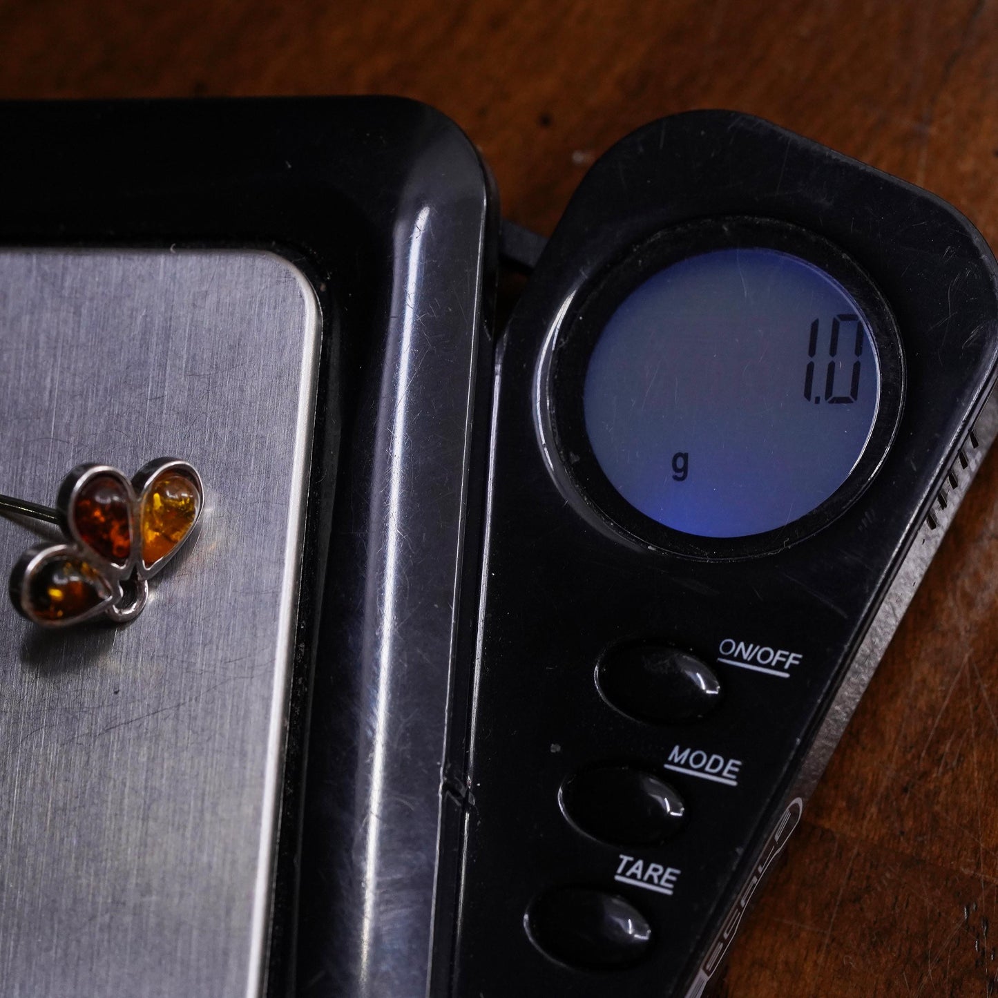 Vintage Sterling 925 silver handmade stud with amber, single earring