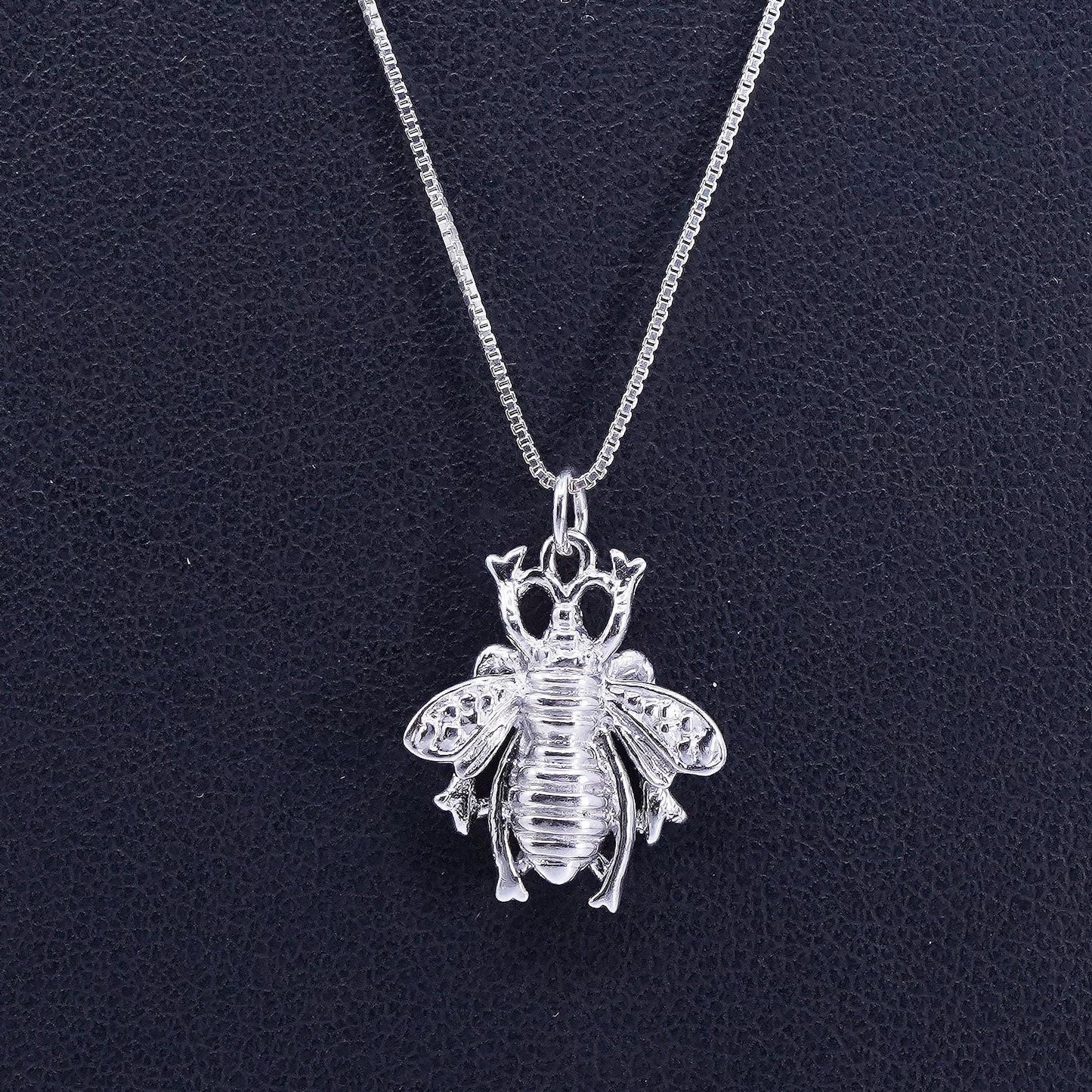 20” 1mm, Vintage sterling 925 silver box necklace with bee pendant