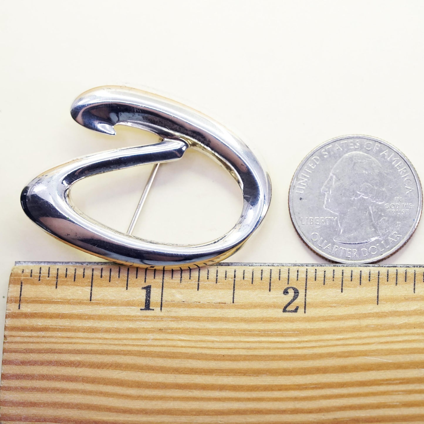 Vintage sterling silver brooch, 925 letter D, minimalist, simple designed