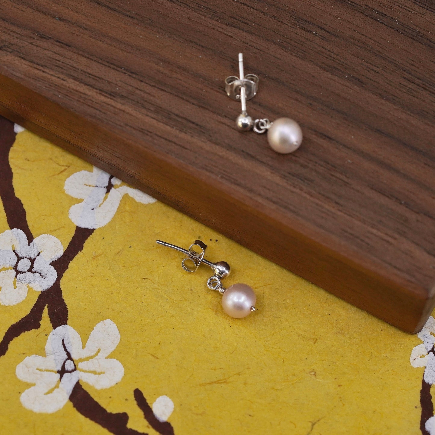 Sterling silver handmade earrings, 925 studs with pearl drops