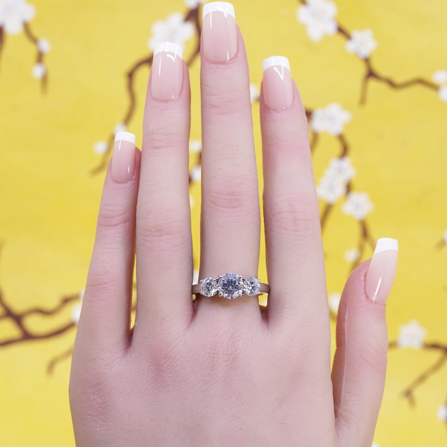 Size 10, vintage Sterling 925 silver anniversary ring with clear cz