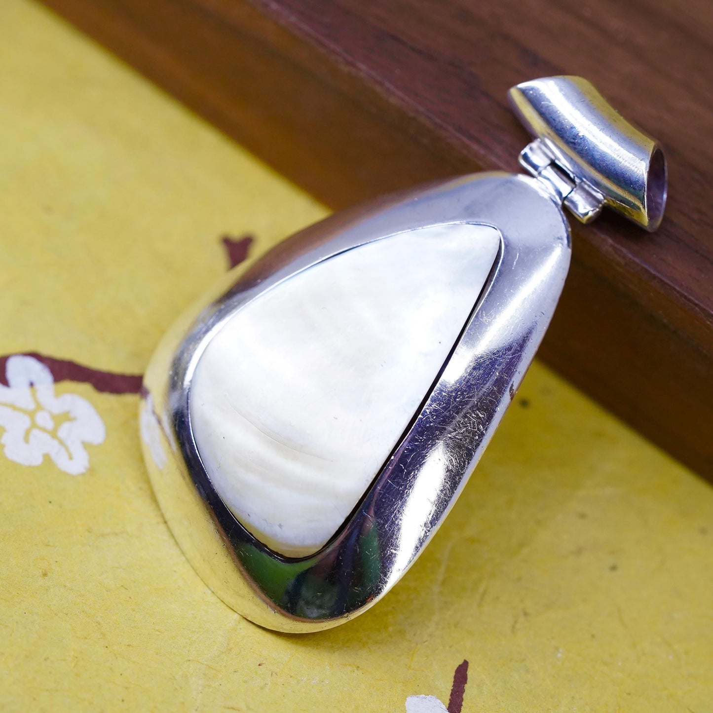 Vintage JH Sterling 950 silver handmade pendant with mother of pearl inlay