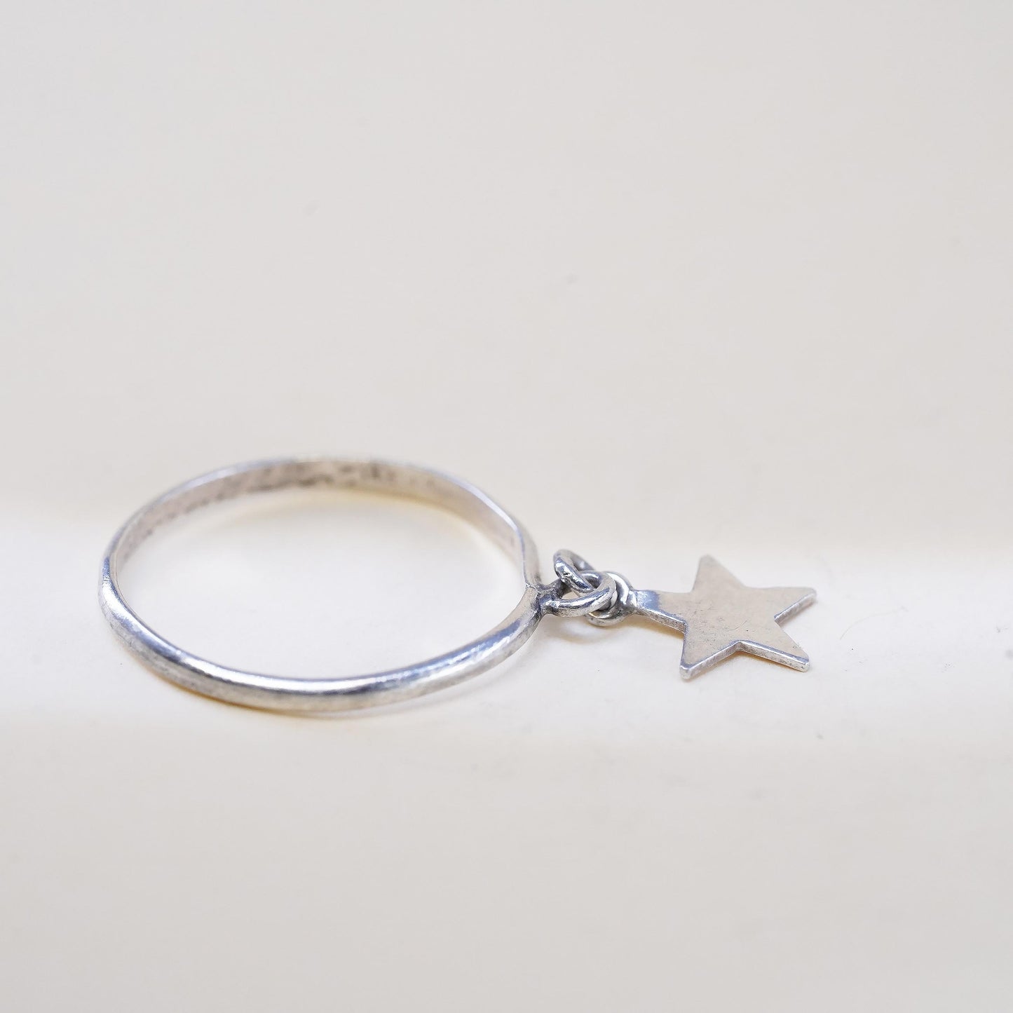 Size 6, vintage sterling silver ring, 925 thin stackable band with star charm