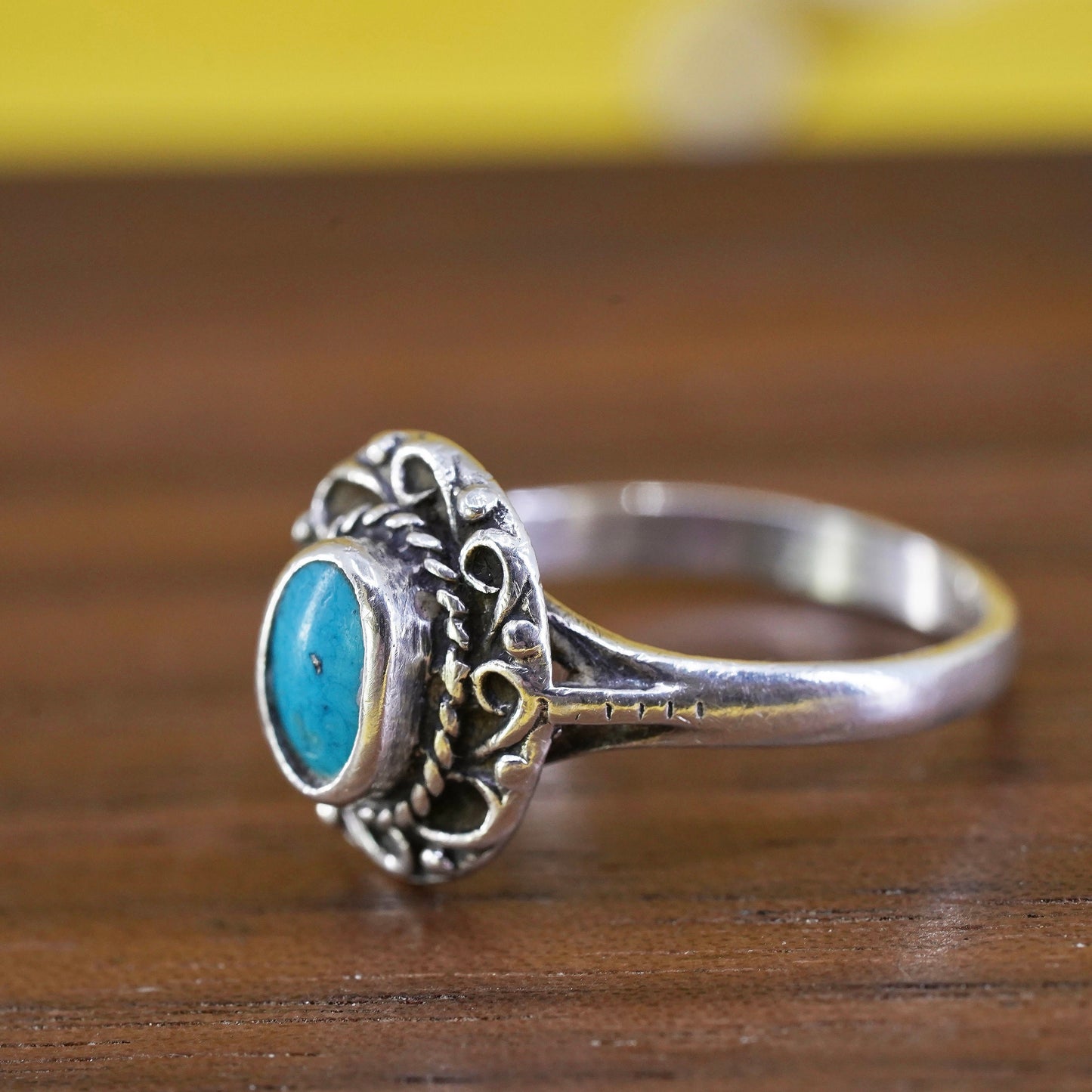 Size 6.5, Sterling 925 silver handmade ring w/ turquoise, southwestern jewelry