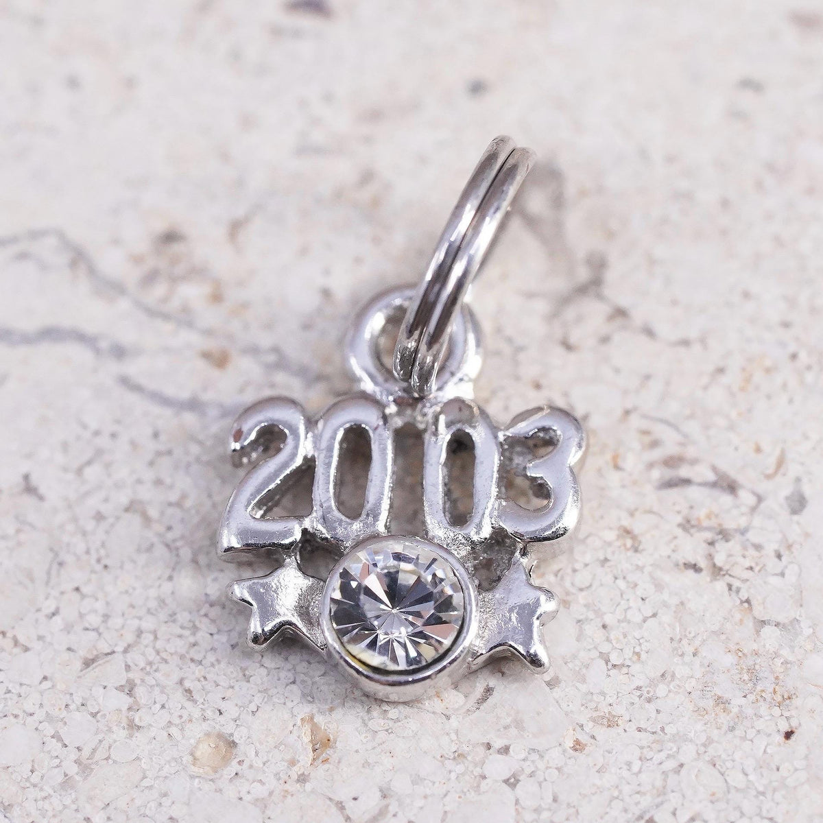 Vintage sterling silver handmade pendant, 925 silver 2003 tag charm with clear crystal