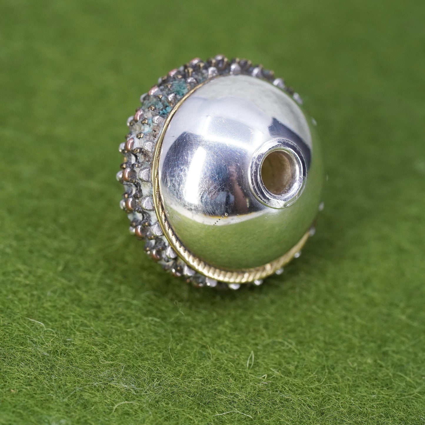1” Vintage Sterling silver high polished ball, 925 bell with beads