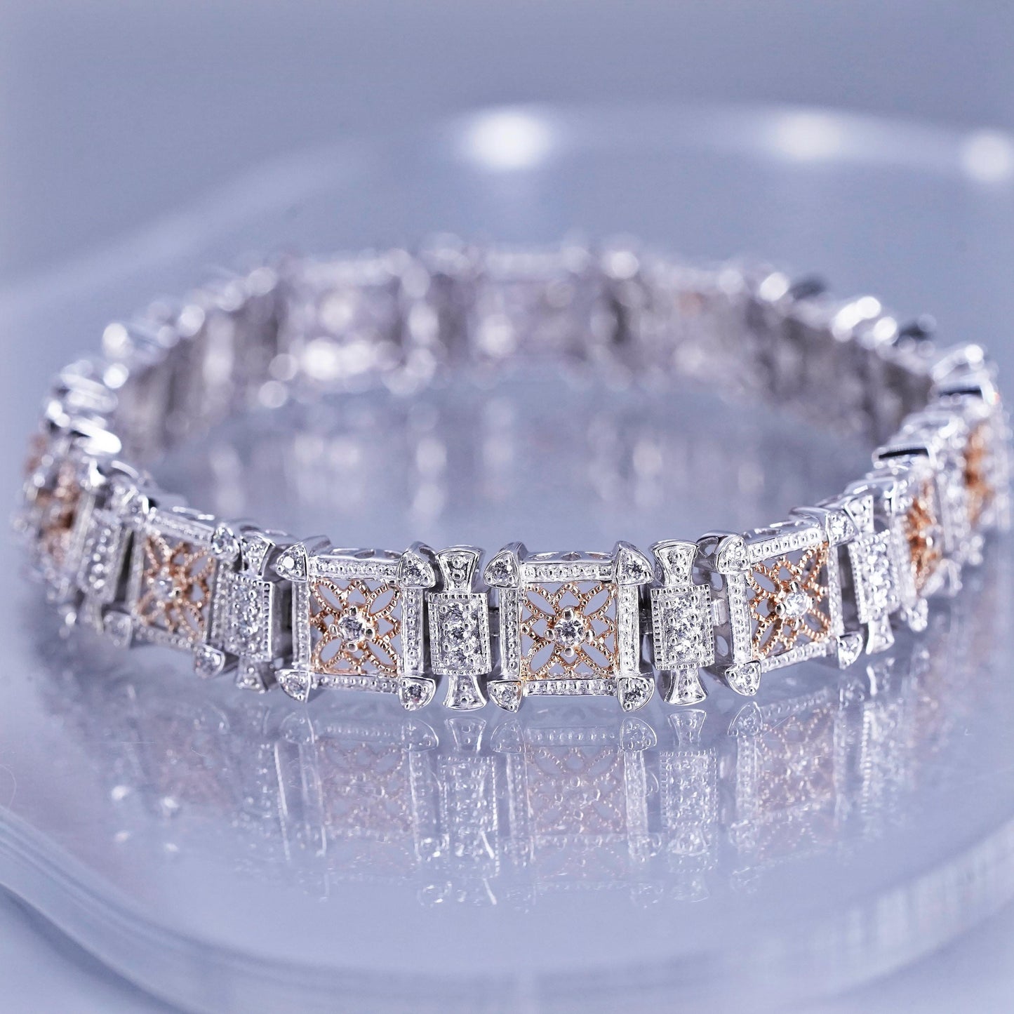 7”, Italian vermeil gold filled Sterling 925 silver tennis bracelet chain cz