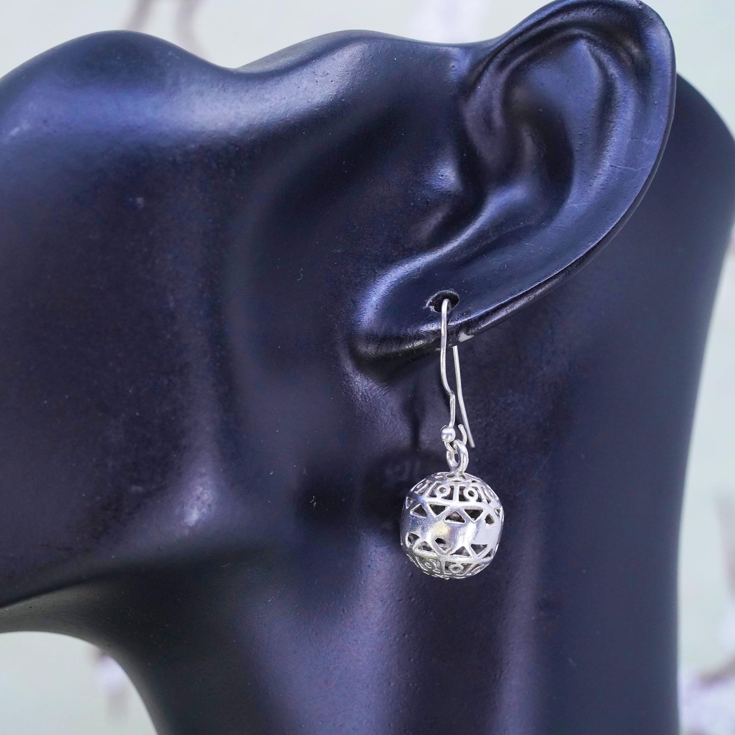 Vintage sterling silver handmade earrings, 925 filigree beads