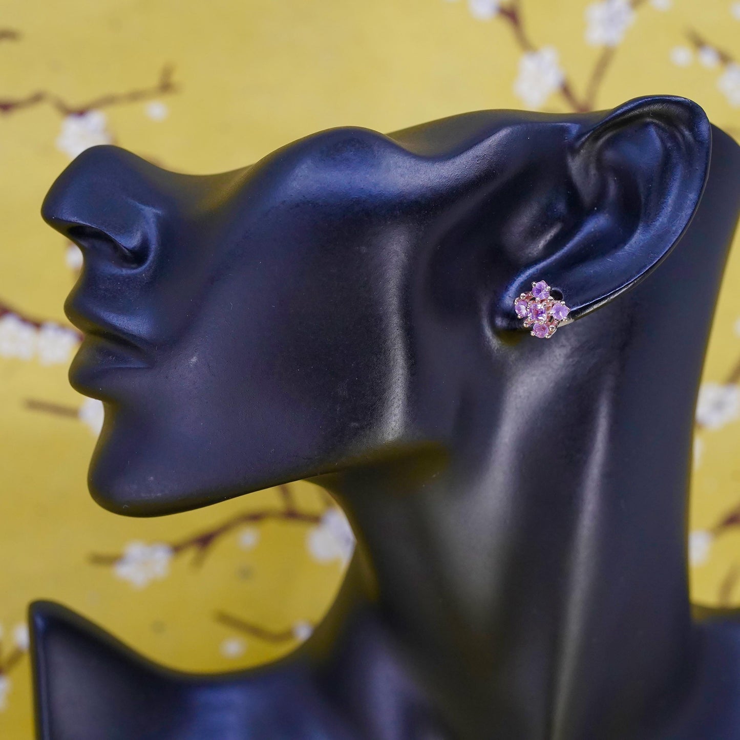 Vintage rose gold over Sterling 925 silver cluster pink Cz studs, earrings